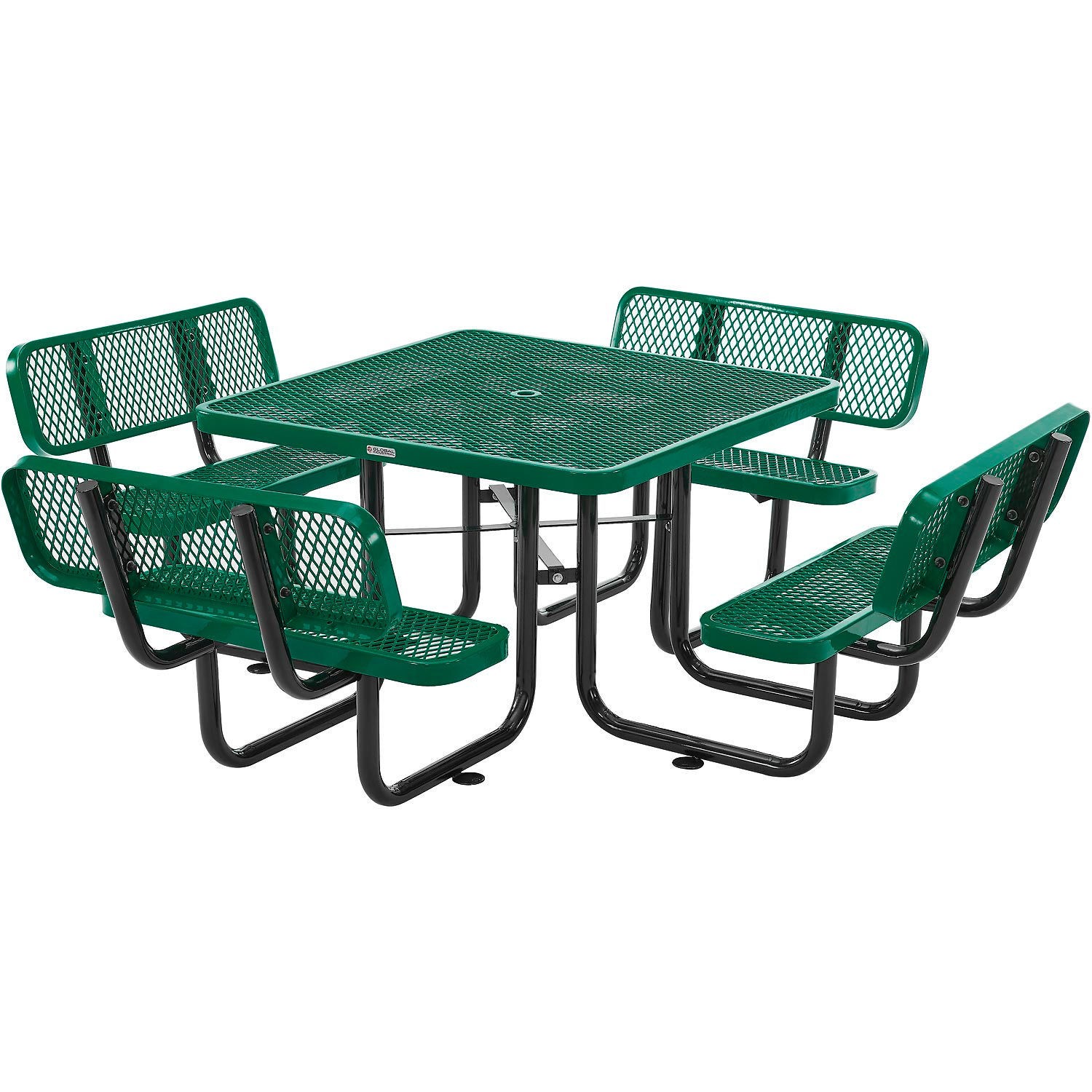 Global Industrial 46" Square Picnic Table with Backrests Expanded Metal Green
