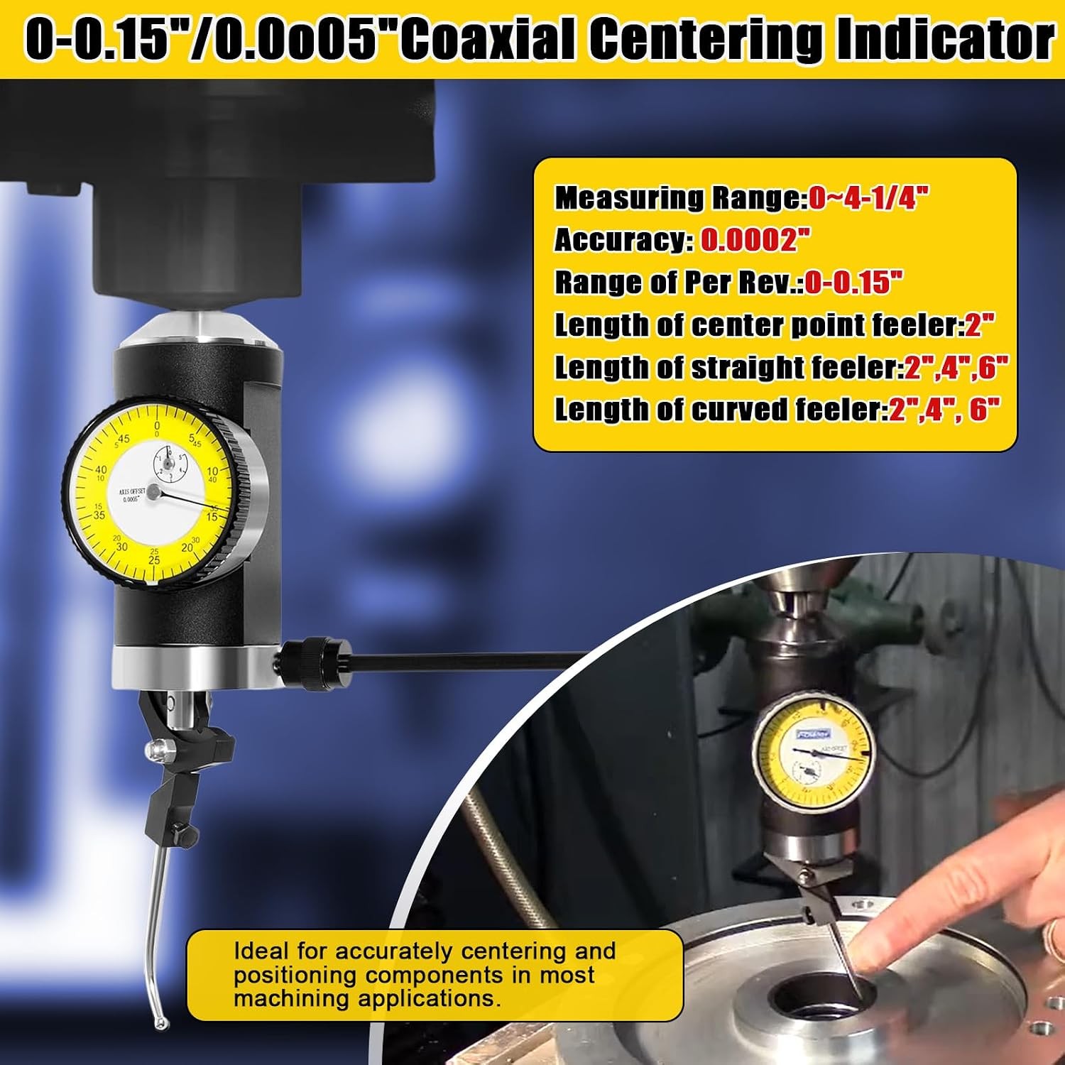 Coaxial Centering Indicator Co-Ax Precision Milling Machine Test Dial .0005 CNC