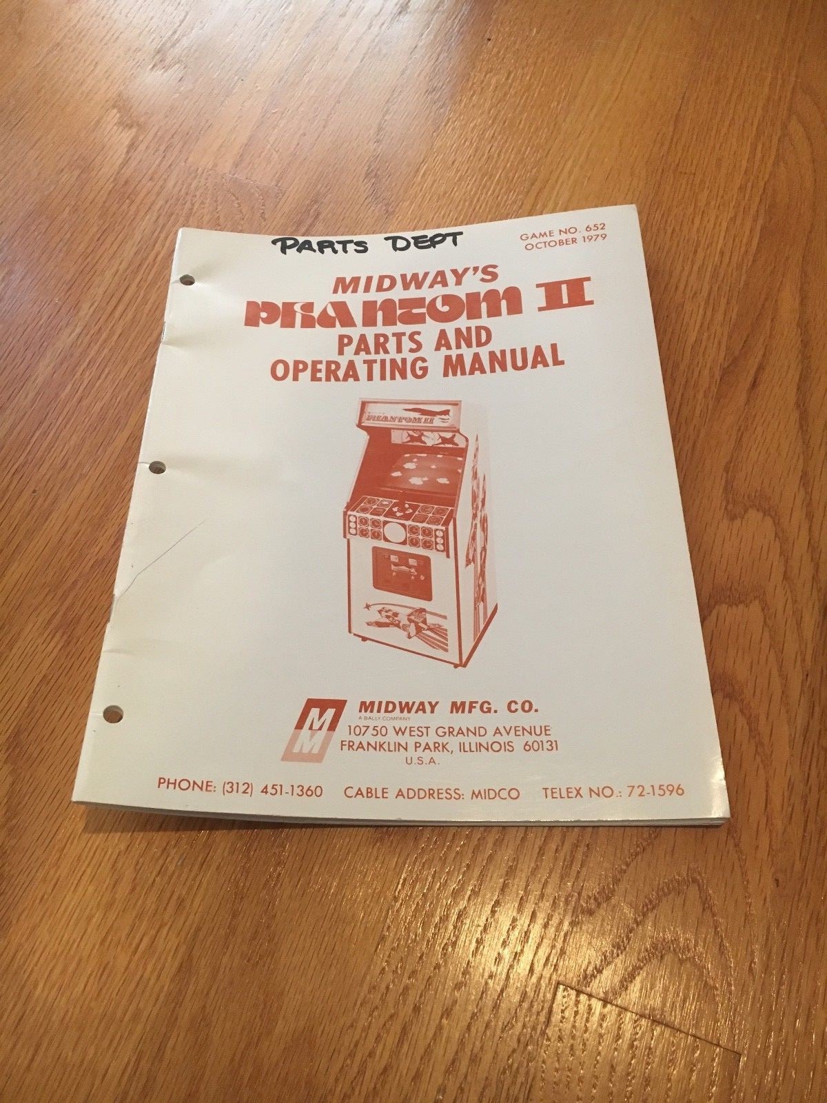 Phantom II Video Arcade Game Parts & Operating Manual, Midway 1979