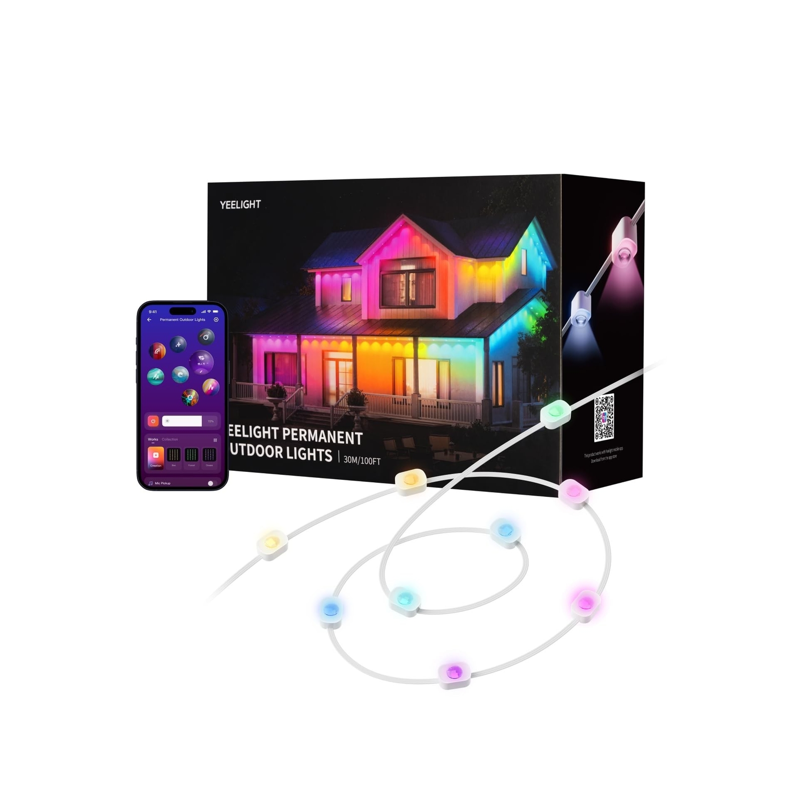 YEELIGHT Smart Outdoor Permanent String Light, 150 Ft, 20+ Lighting Effect, R...