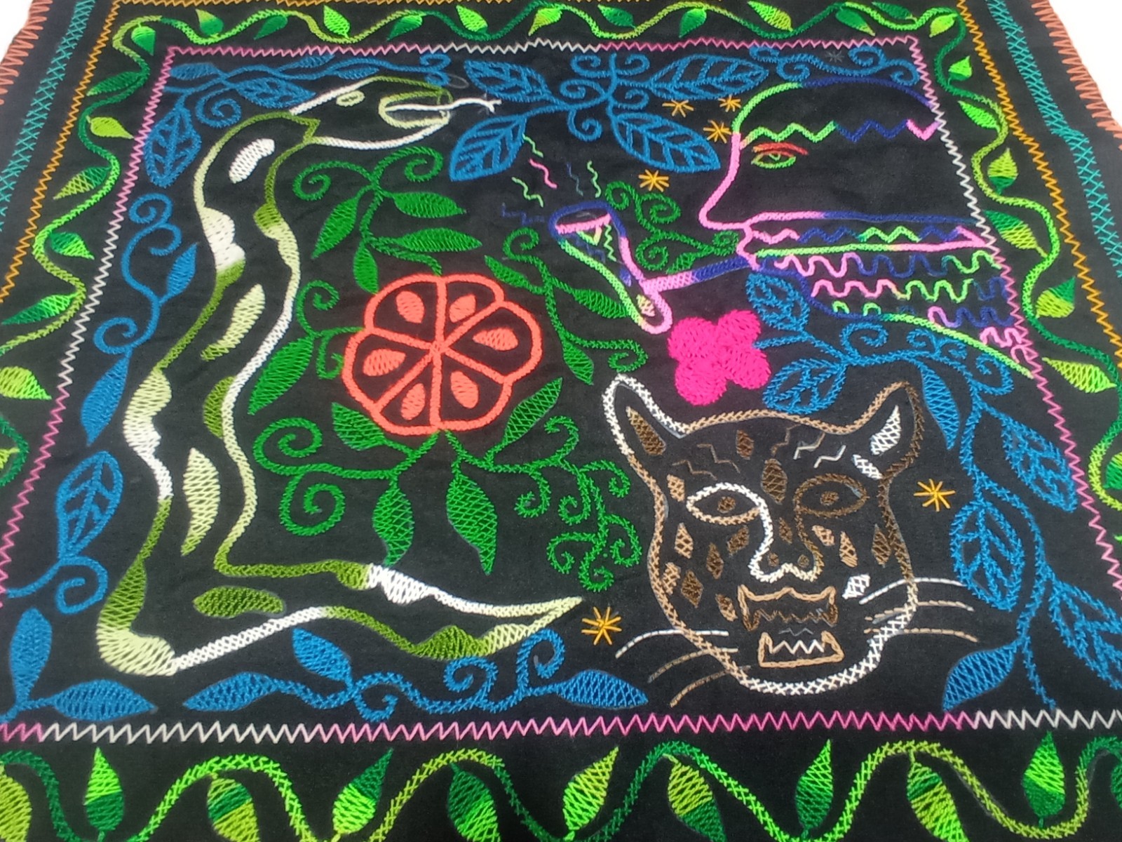 Shipibo Native Hand Embroidery visions textile 29" X 27"