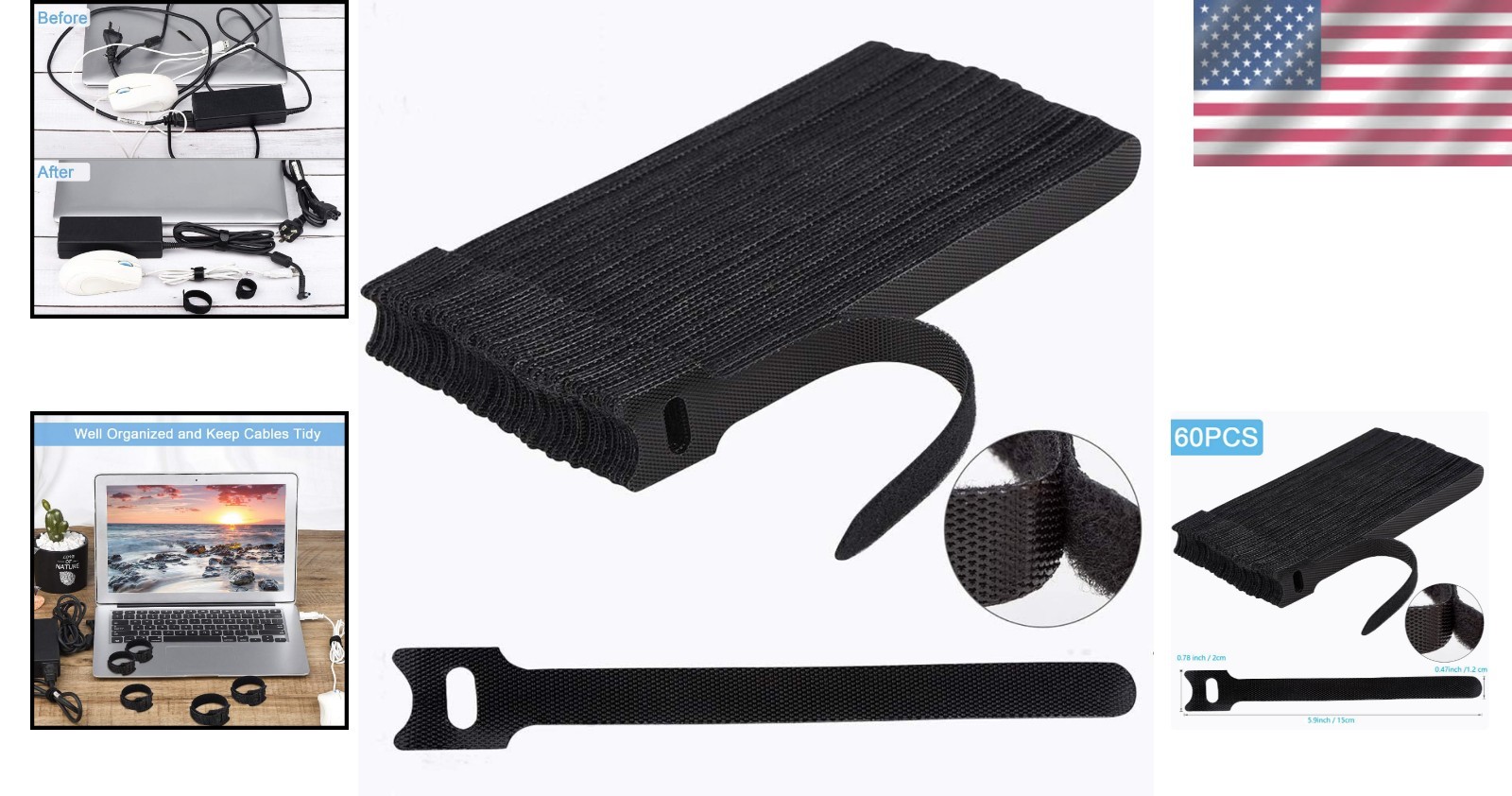 Adjustable Black Nylon Cable Ties - 60 pcs, 6 Inches of Versatile Organization