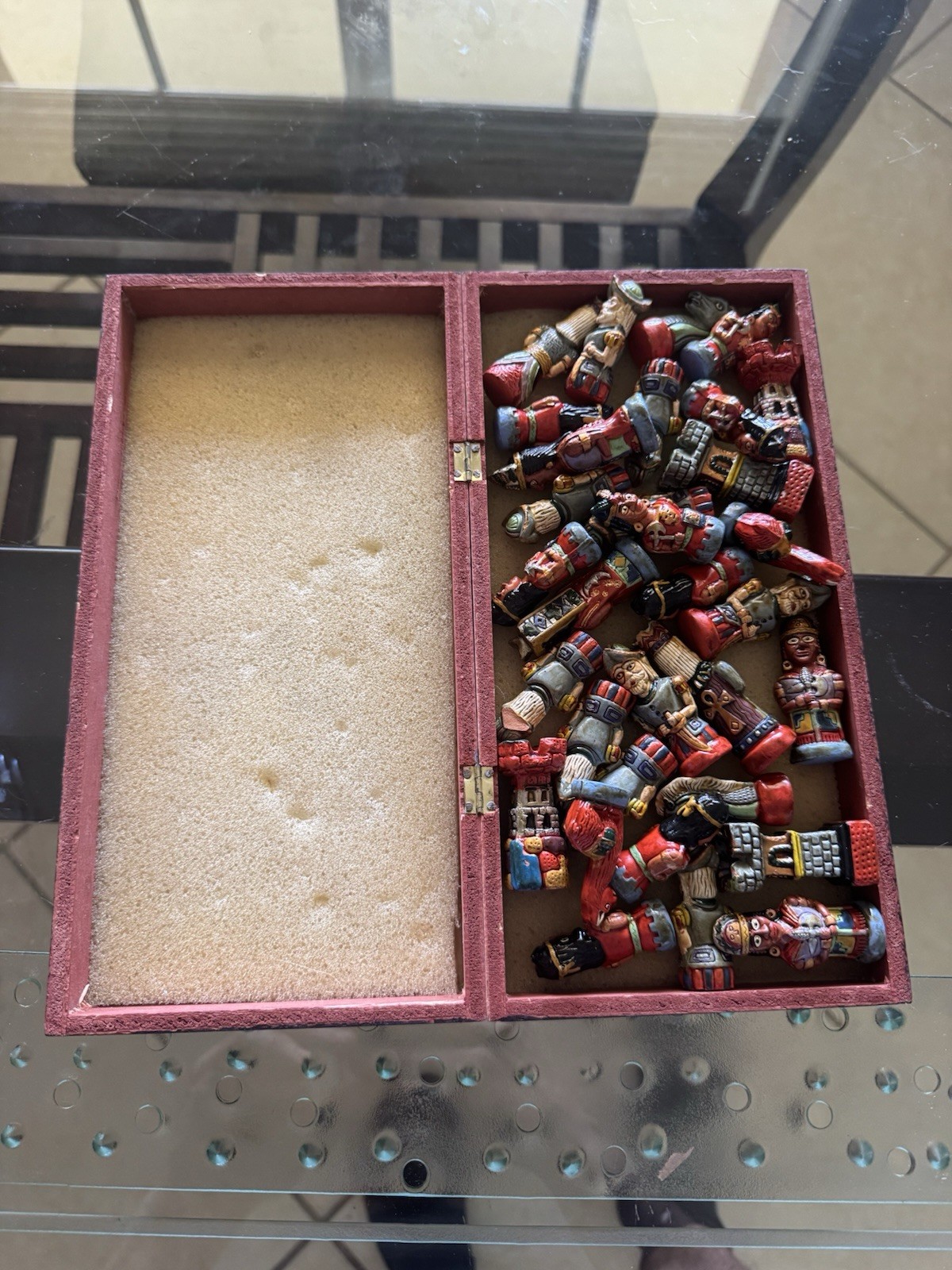 Handmade Peruvian Chess Set with Decorative Board and Storage Box