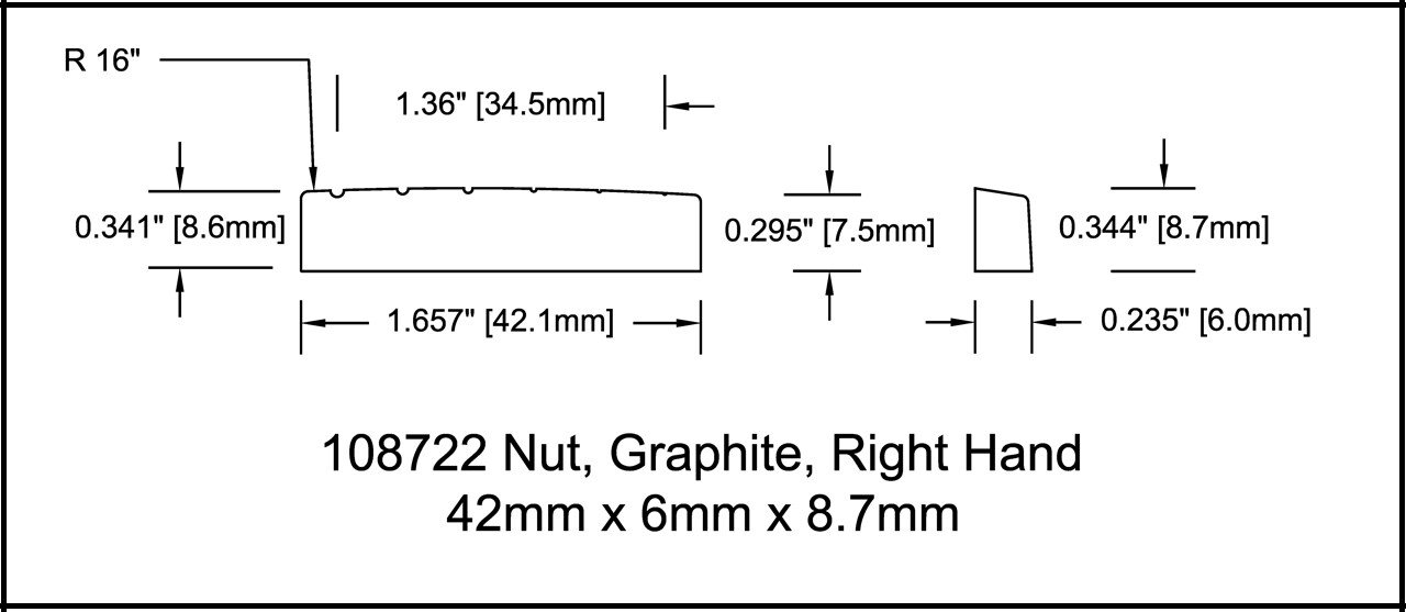 Nut Guitar Electric Graphite 42mm 1 21/32 inch RH 16" Radius 108722BK