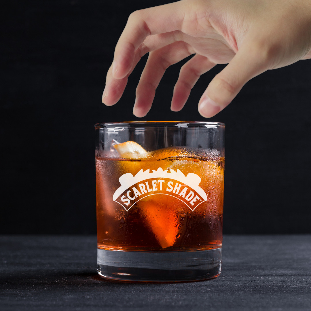 Custom Engraved Scarlet Shade Whiskey Glass – 11 oz Standard Rocks Glass