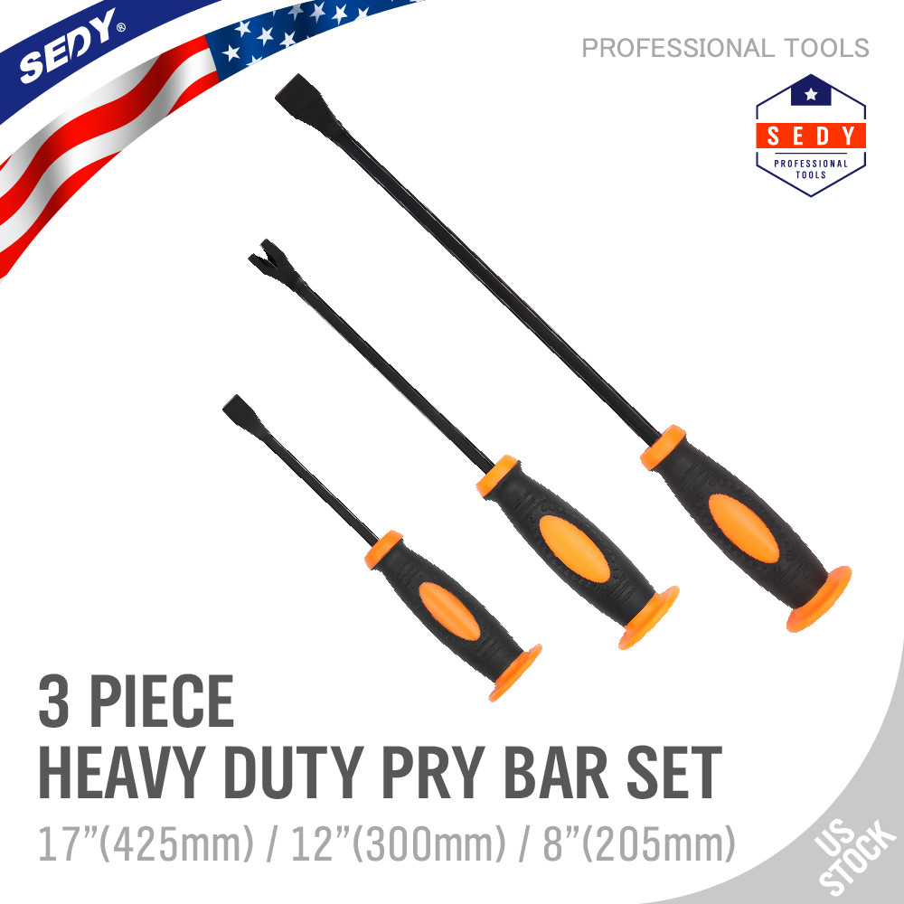 3 Curved Pry Bar Set Carbon Steel Crowbar Nail Puller Chisel 8,12,17" Heavy Duty
