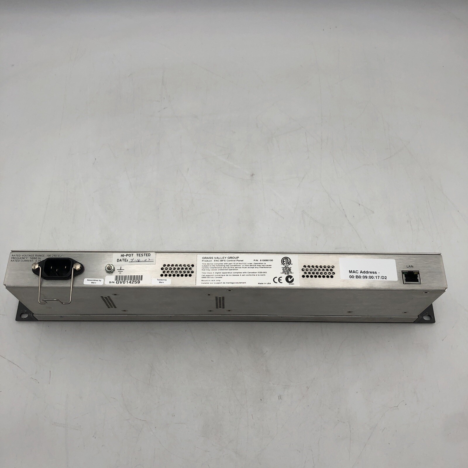 USED Grass Valley - Encore BPS Control Panel POWERS ON AS IS READ D