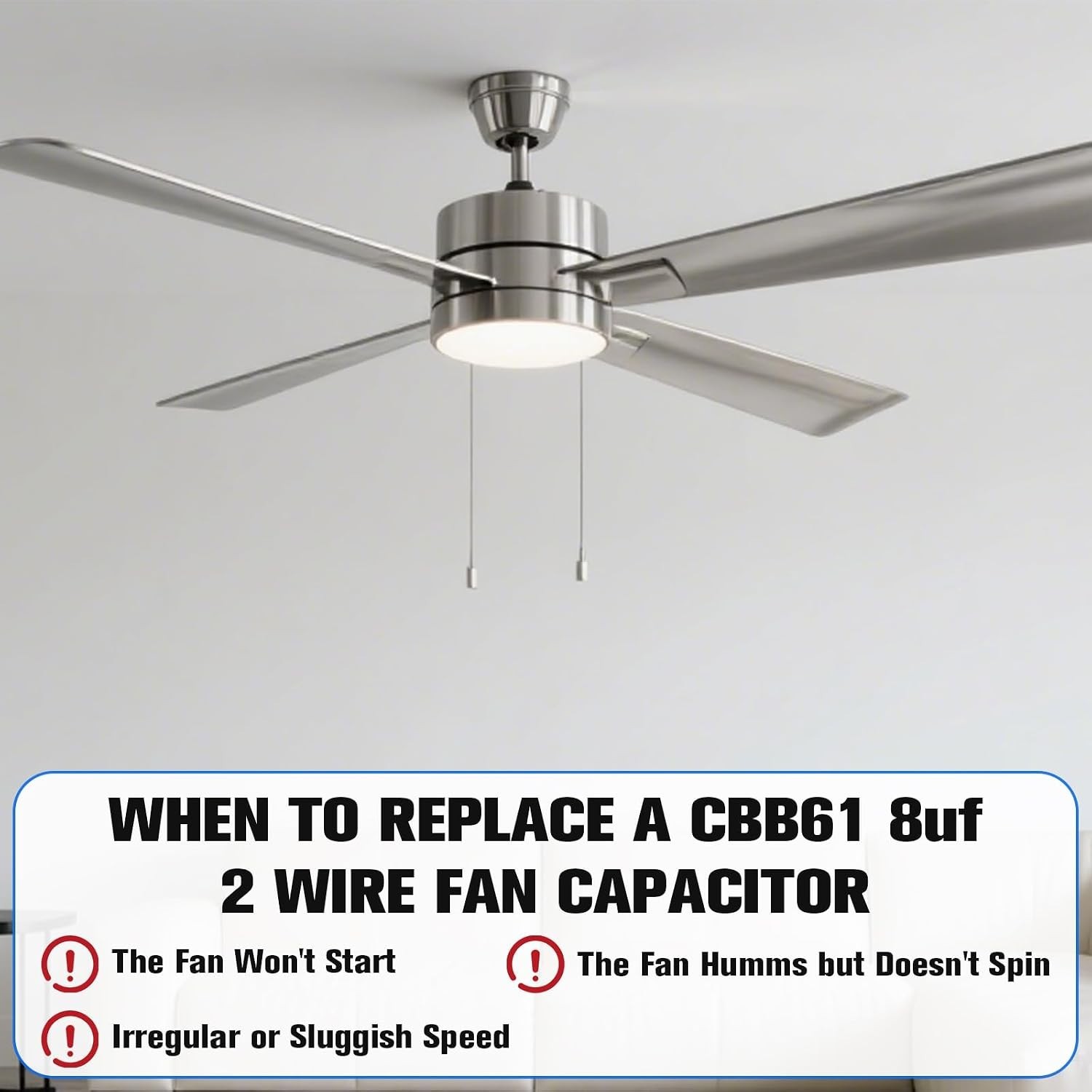 Durable 8uF 250VAC Ceiling Fan Capacitor - Rectangular Shape, High Performance