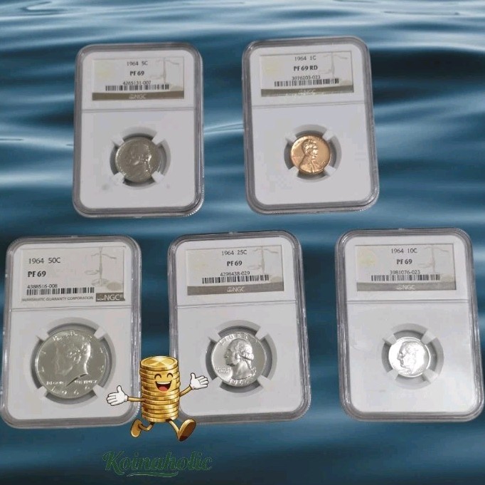 1964 NGC PF69 1c, 5c, 10c, 25c, & 50c 5-piece Proof Set Taken From Storage 🔥