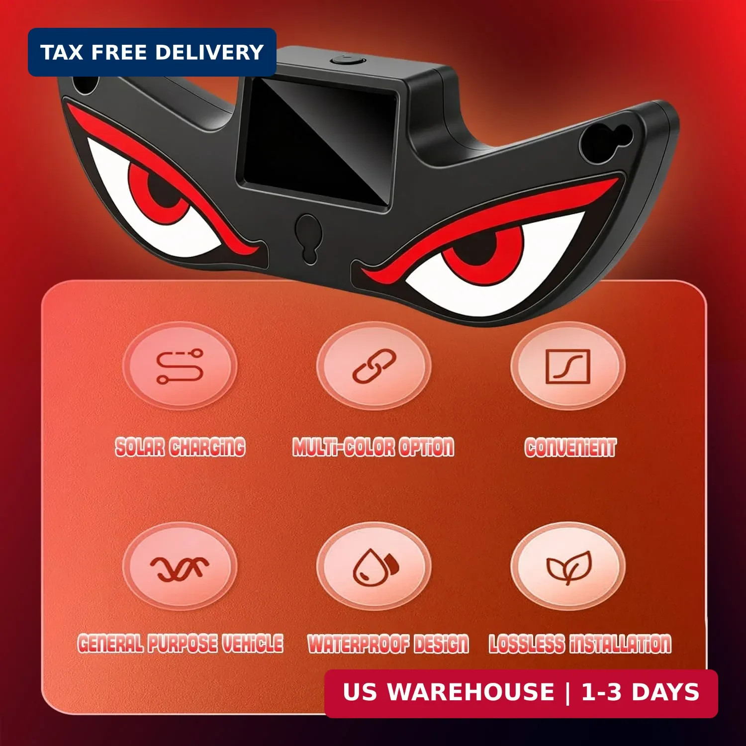 Solar Demon Eye LED Car Wireless Window Light, Devil Eye Light for Windshield Su