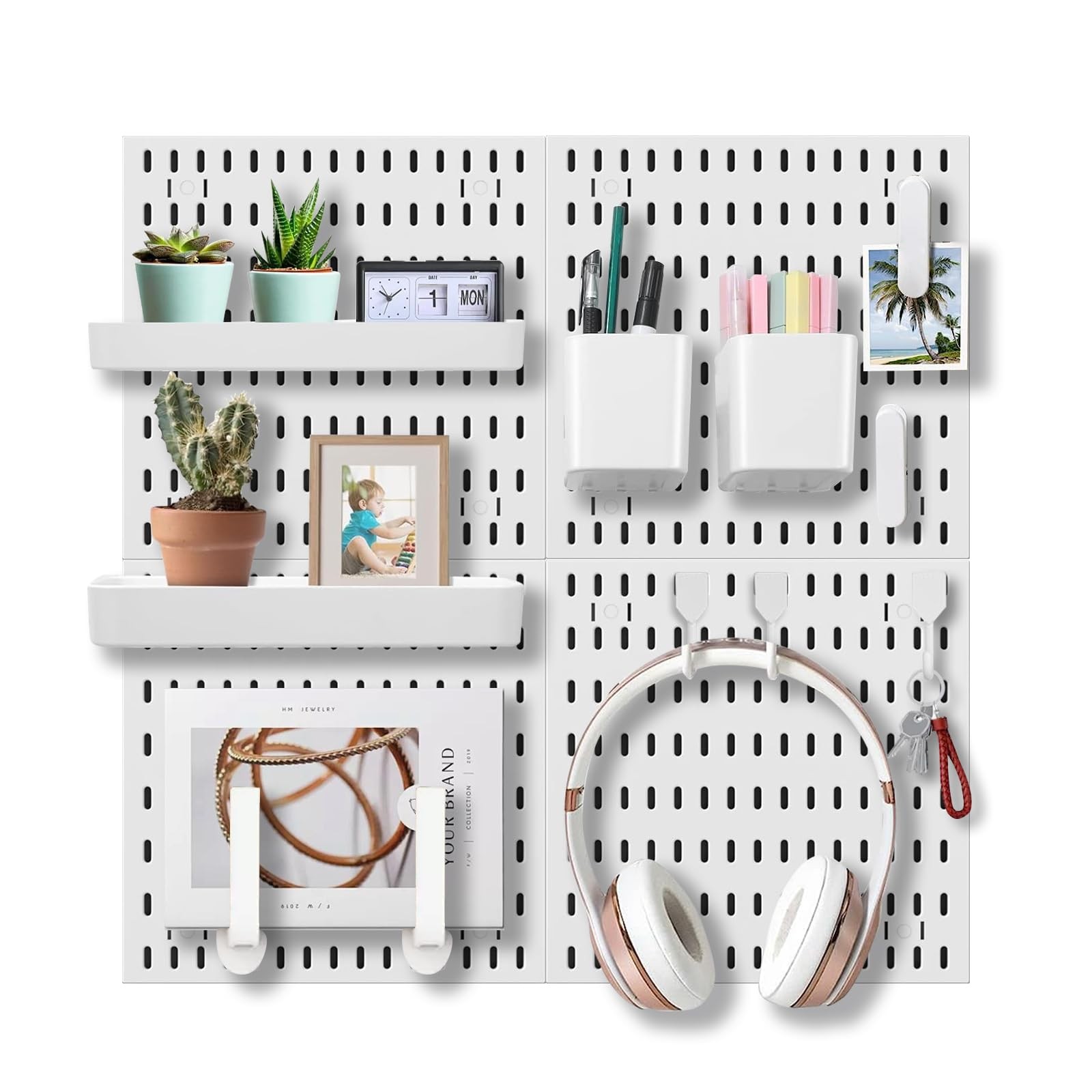 White Peg Board Wall Organizer Game Office Desk Structured Space Panel Mount