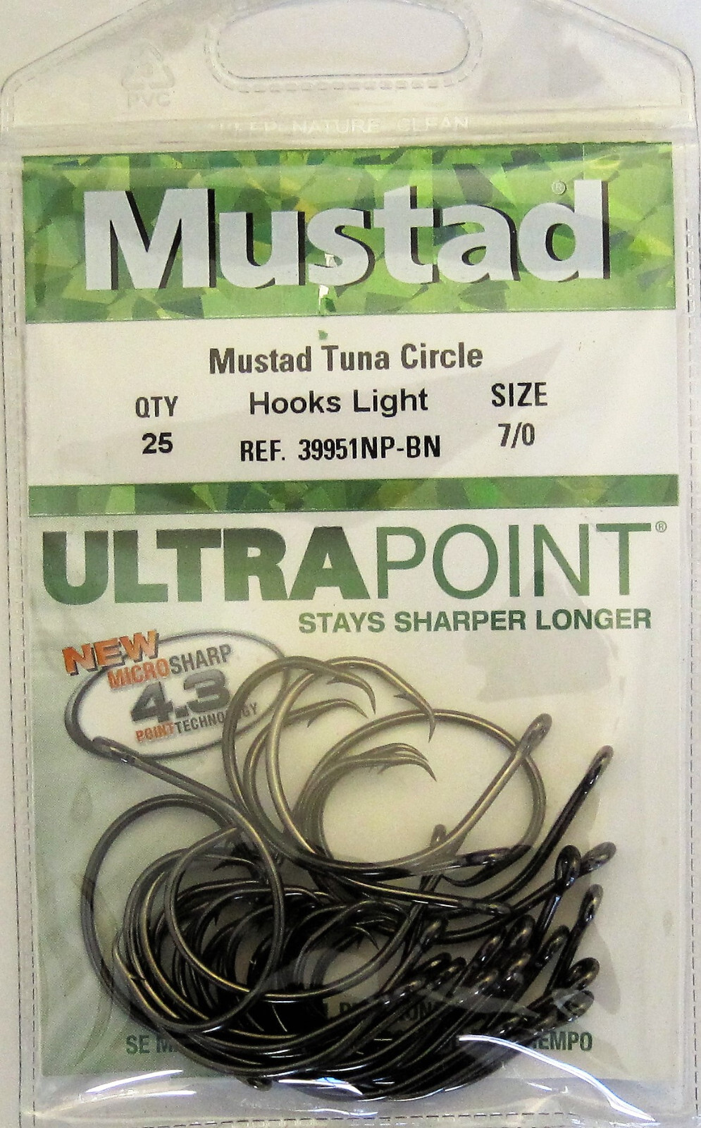 One Pack of 25 Mustad Tuna Perfect Circle Fish Hooks Light 39951NP-BN Size 7/0