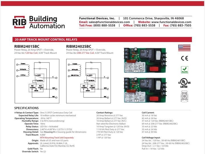FUNCTIONAL DEVICES RIBM2401SBC (NEW IN BOX) WITH MOUNTING TRACK