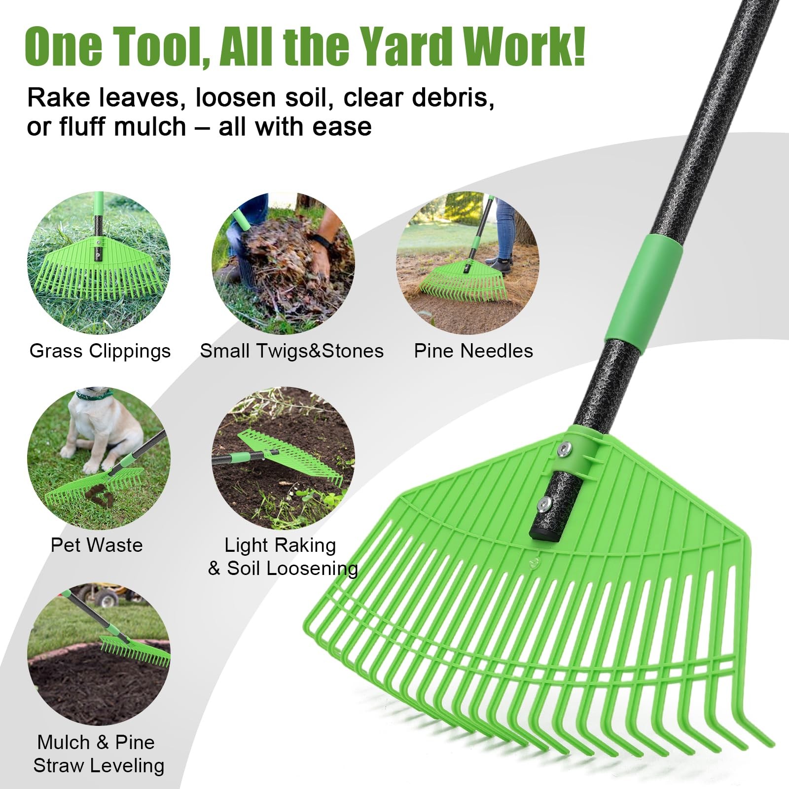Plastic Leaf Rake - Upgraded Anti-Break Nylon Head,65" Adjustable Outdoor Yar...
