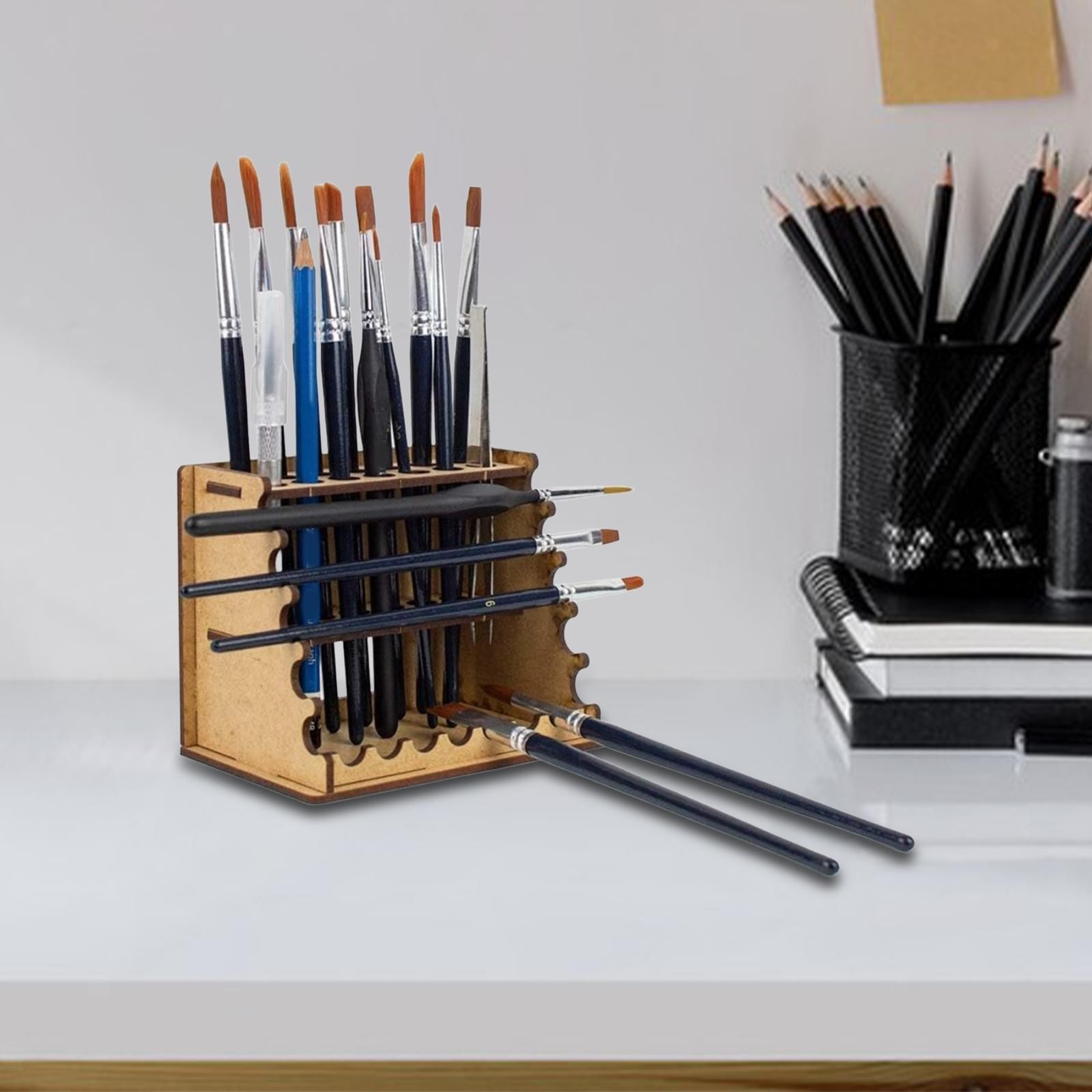 Wooden Paint Brush Holder Artist Paint Brush Rack for Colored Pencils Crafts