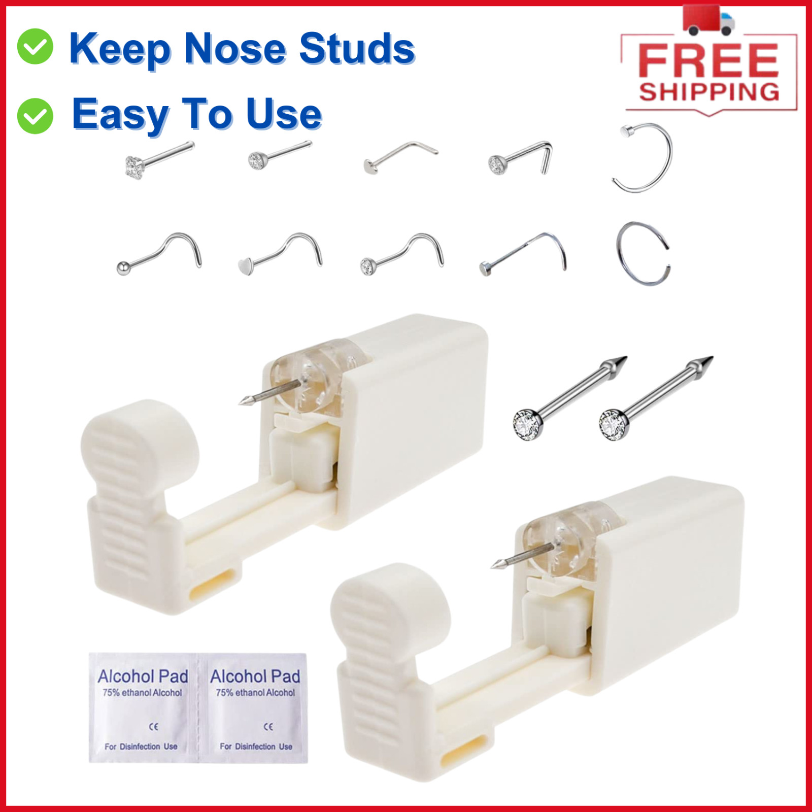 Nose Piercing Kit, DIEWEISIMI 2 Pack Disposable Self Nose Piercing Gun W/ 10 Pcs