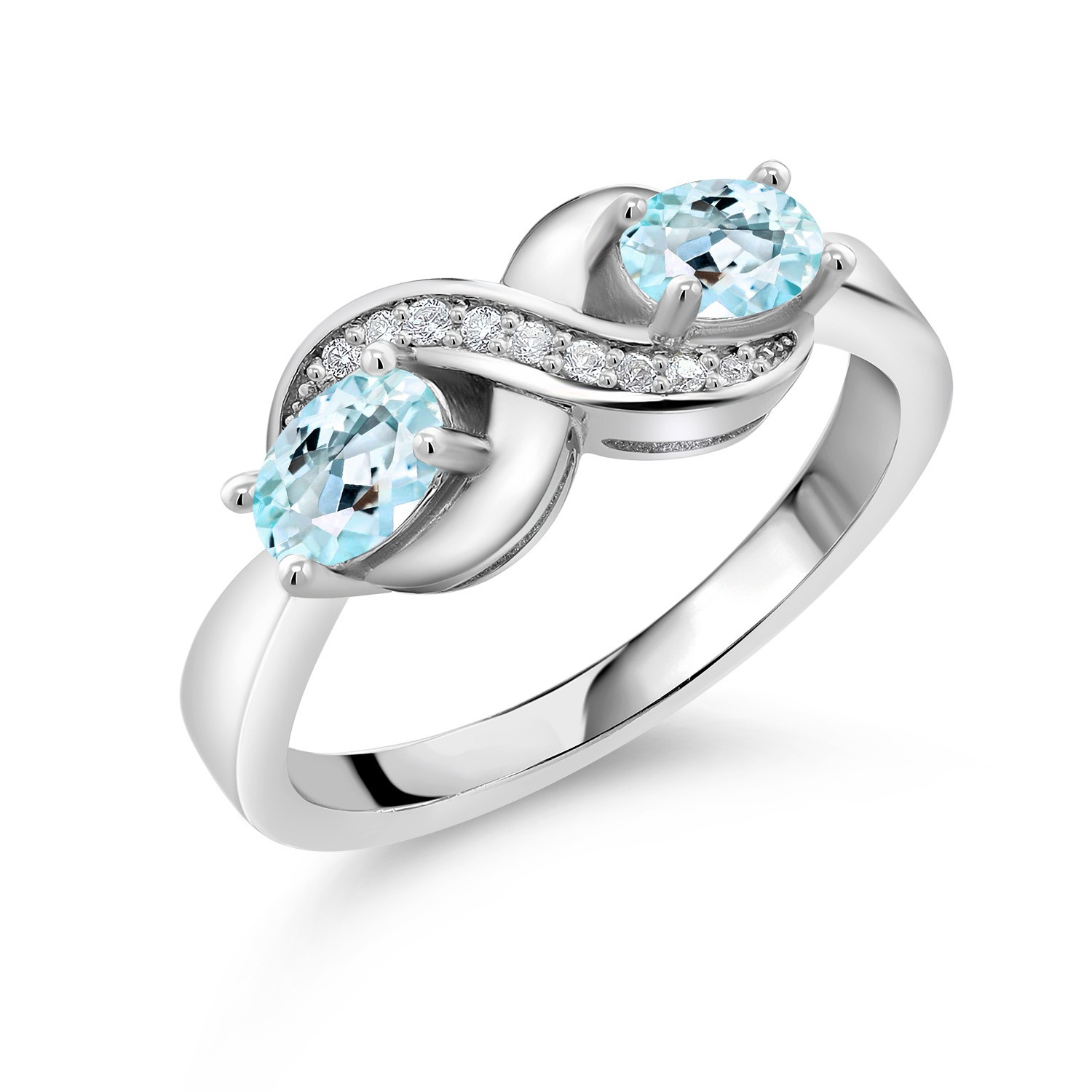 1.11 Ct Oval Sky Blue Topaz White Created Sapphire 925 Sterling Silver Ring