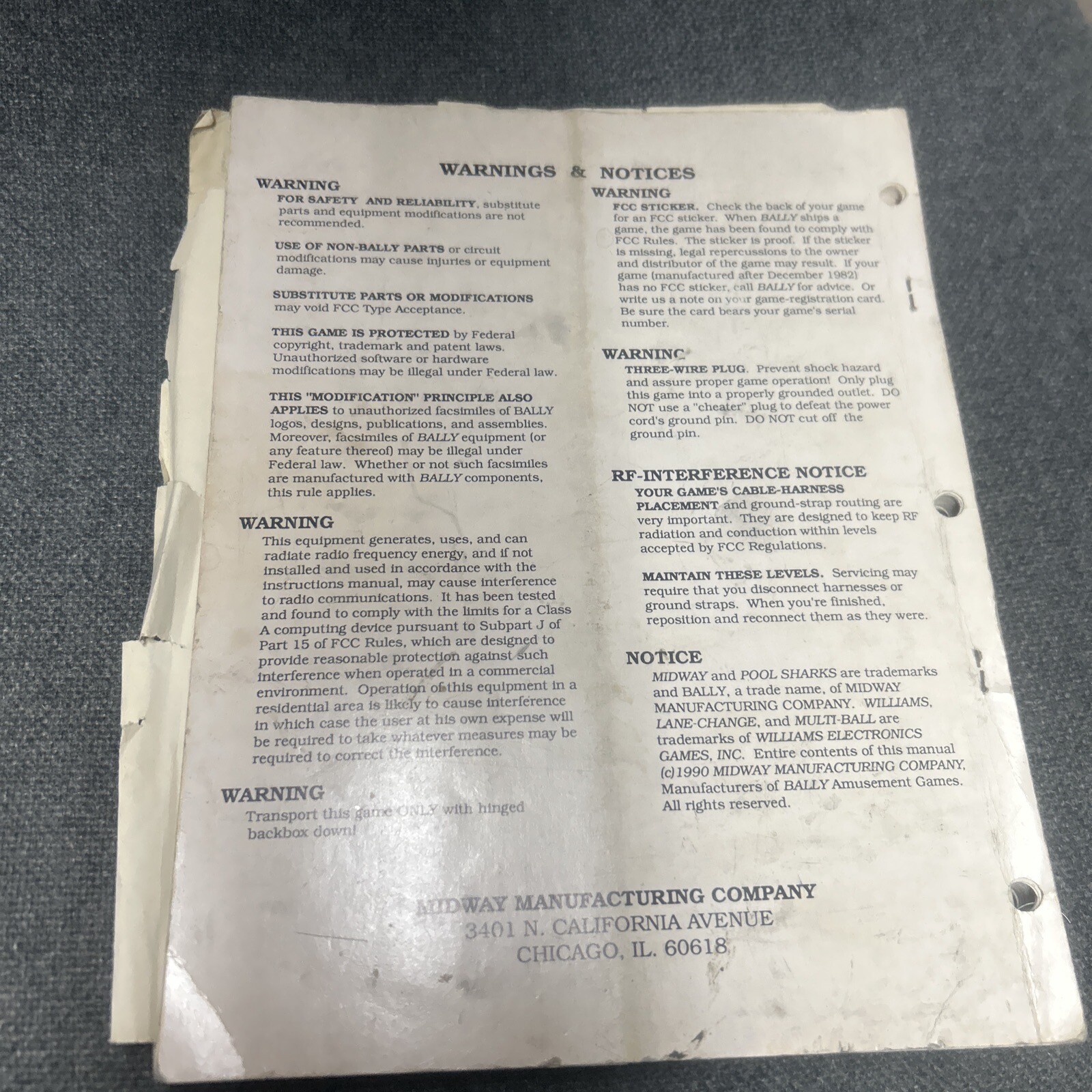 Bally POOL SHARKS Pinball Machine Manual - good used original