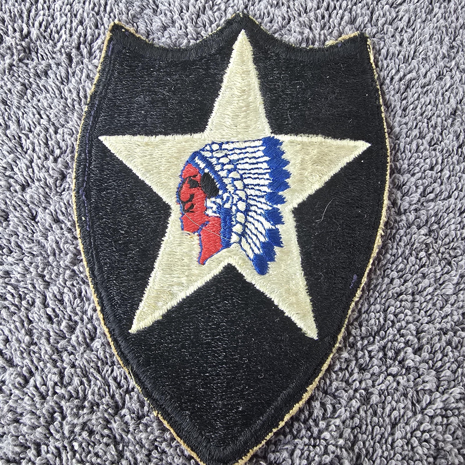 Vintage US Army 2nd Infantry Division Indianhead Large Embroidered Shield Patch
