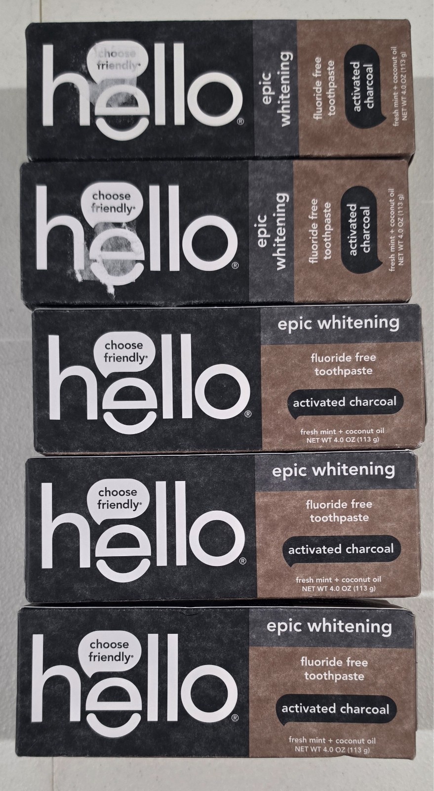 5 Pk HELLO Epic Whitening Fluoride Free Toothpaste Activated Charcoal Exp 28