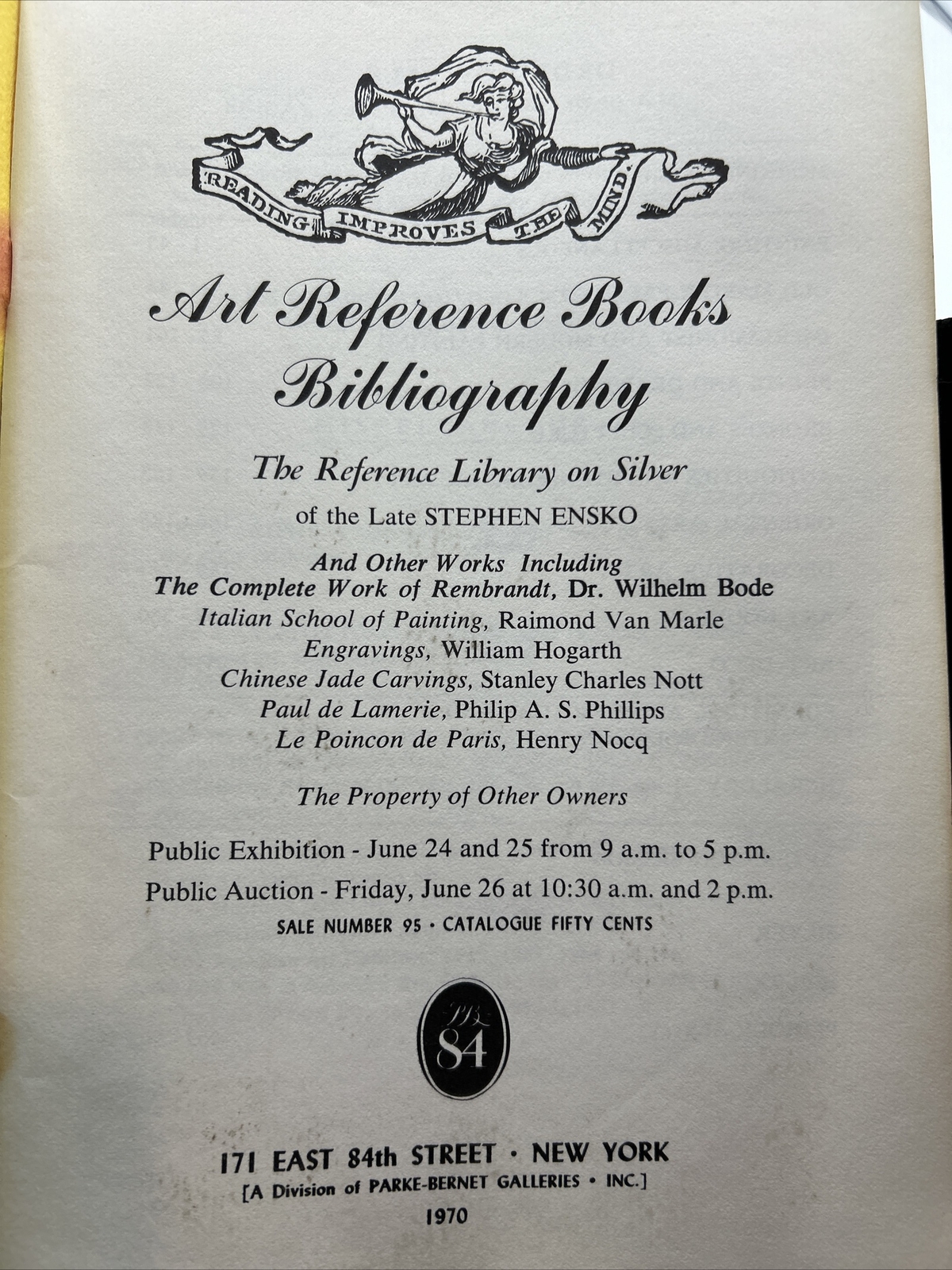 Parke-Bernet Catalog: Stephan Ensko Collection- Priced -June 26, 1970
