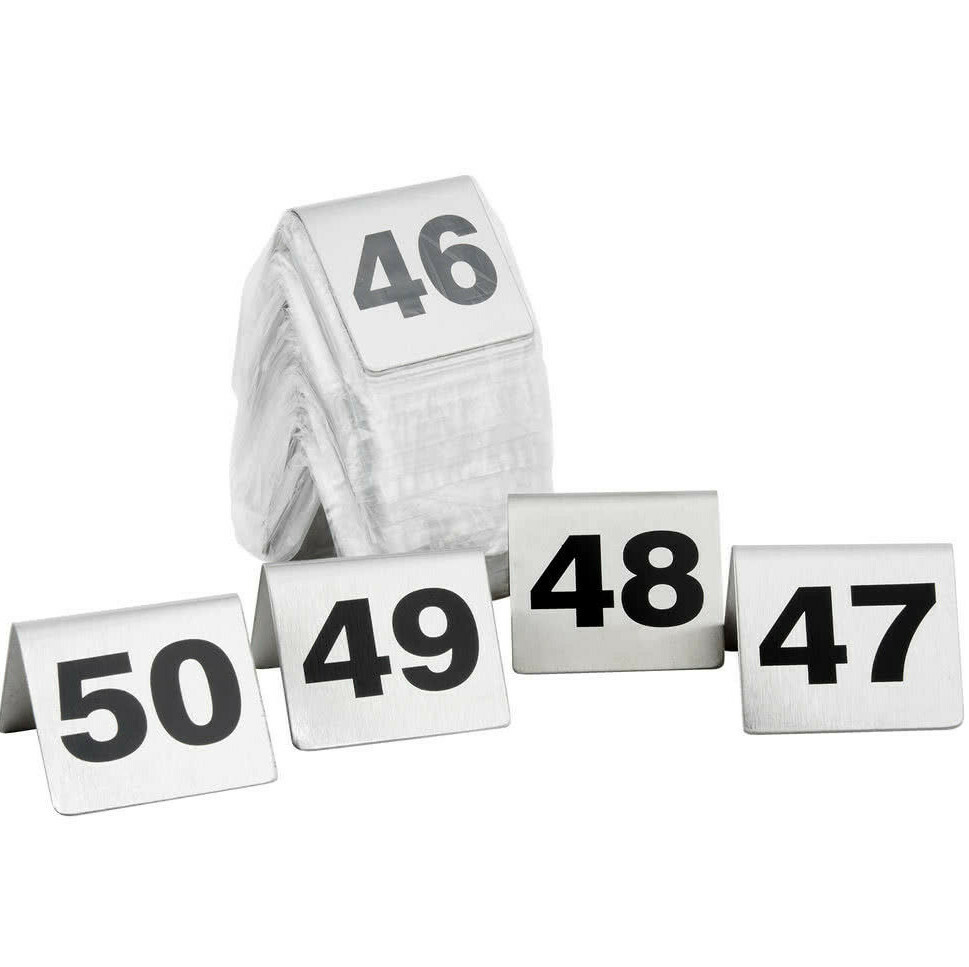1-50 Stainless Steel 2" Silver Restaurant Table Tent Number Stand Seating Sign