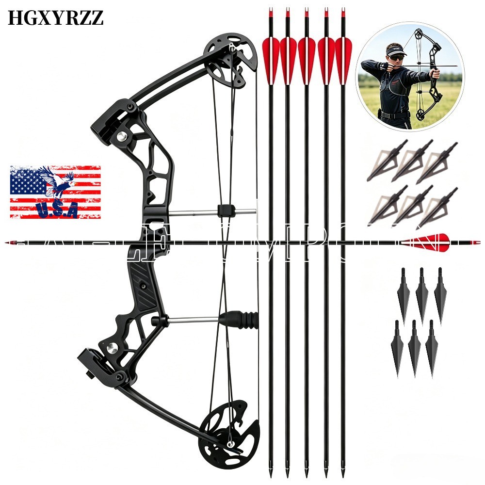 Compound Bow 12Arrowhead 6Arrows Set Rapid Bow Hunting Shoting Orbital Archery