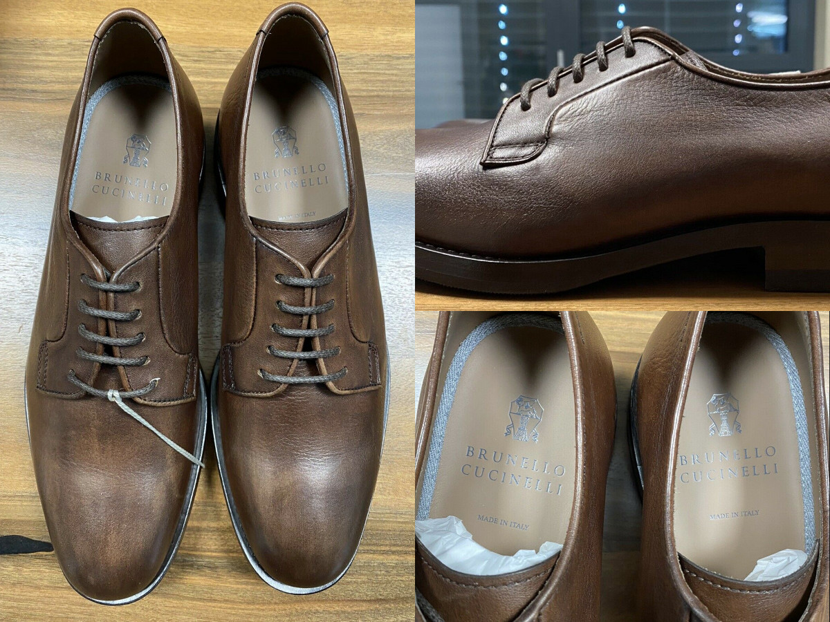Brunello Cucinelli Mens Leather Lace Up Oxford Almond Toe Derby Shoes New 42