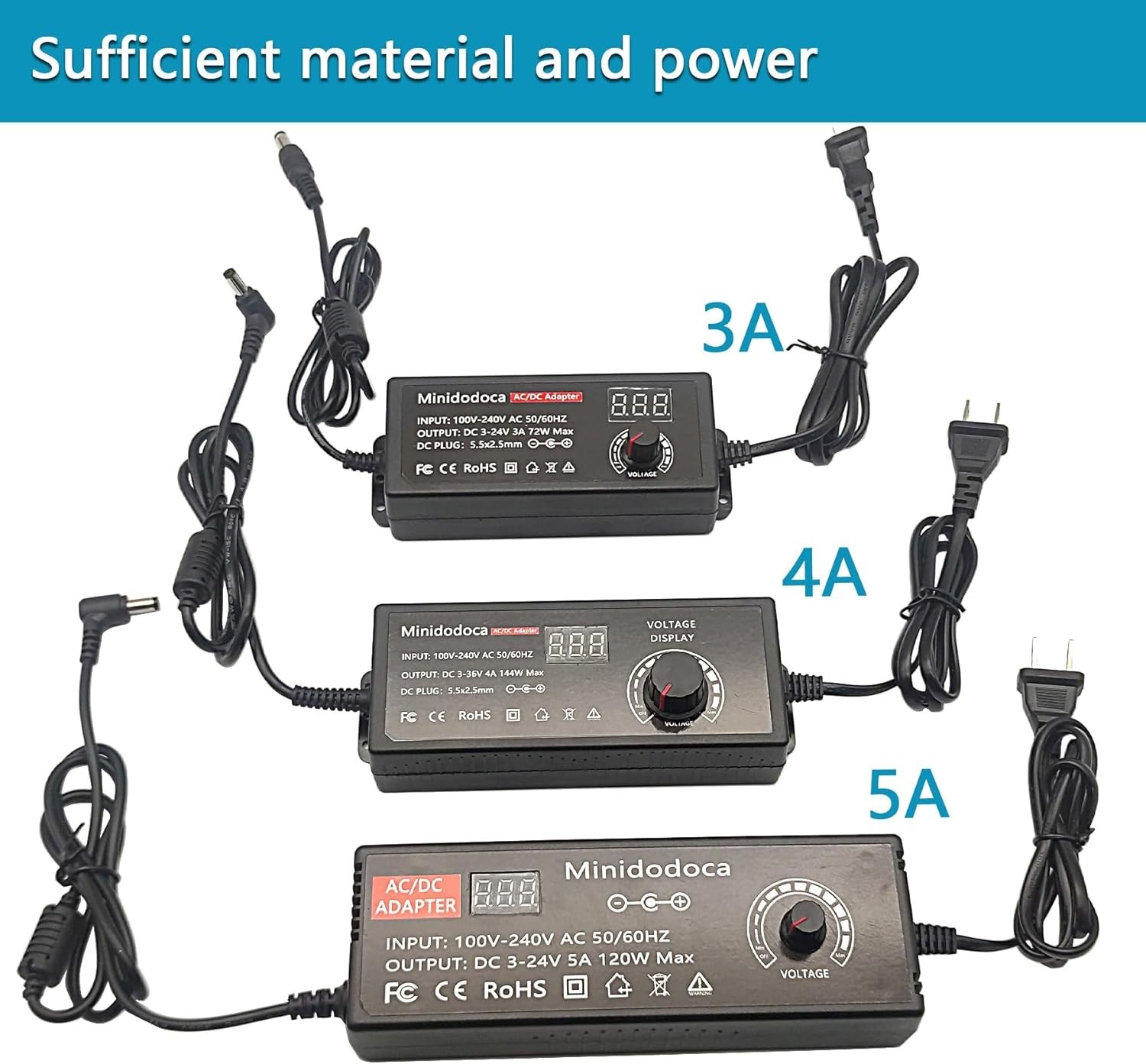 72W Power Supply Adjustable 3V ~ 24V Variable Universal Switching AC/DC Adapter