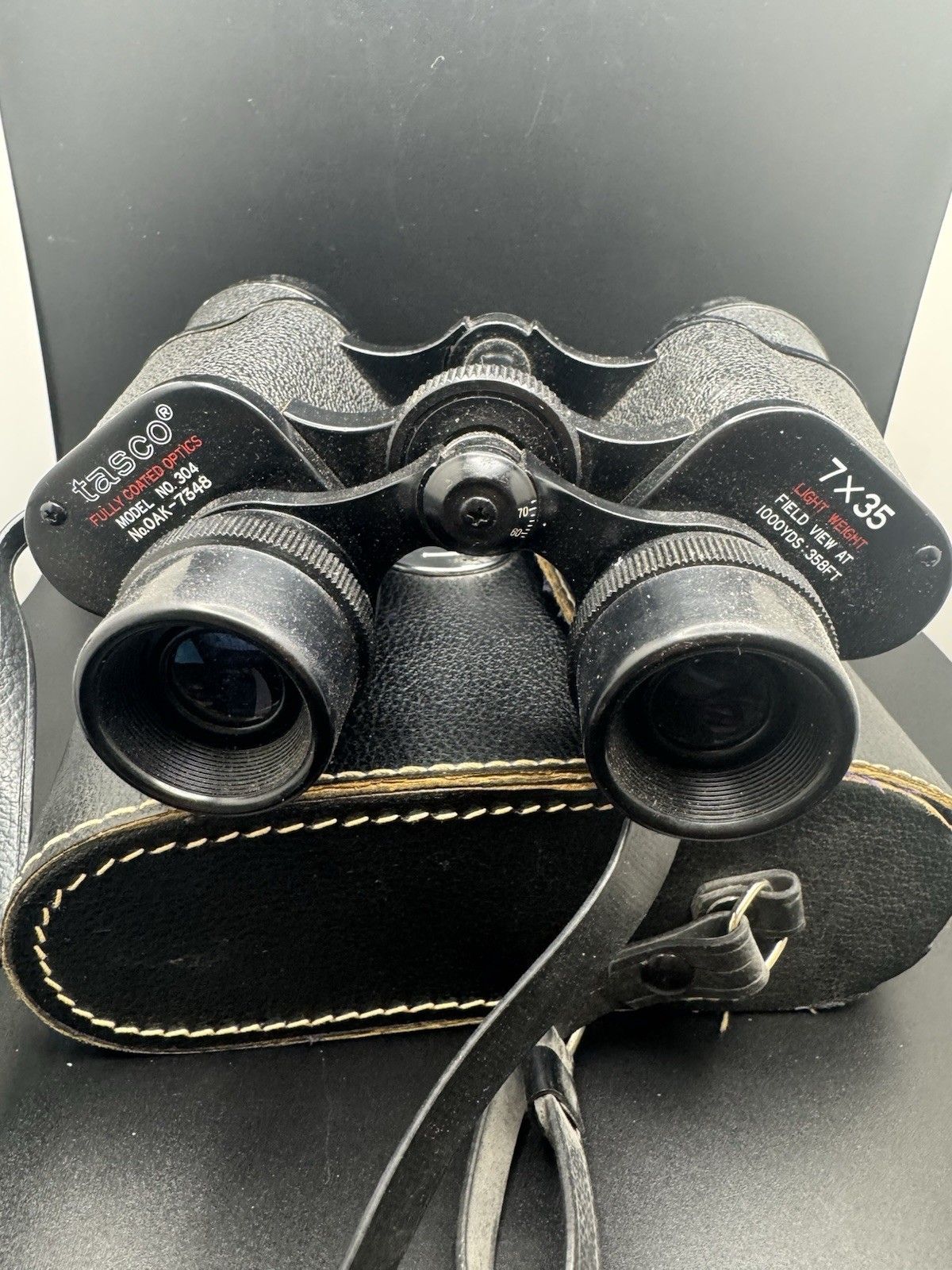 Vintage Tasco 7x35 Binoculars Model 304 No 7348 w Case Strap Tested Clear Optics