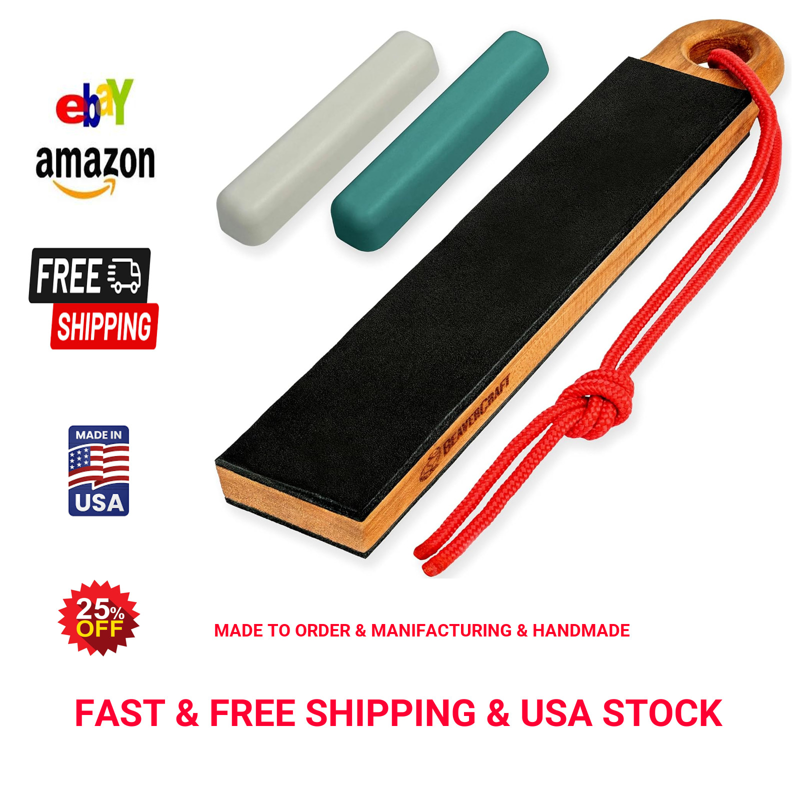 Leather Knife Sharpening Strop Kit with Polishing Compounds LS9P02 Dual-Sided