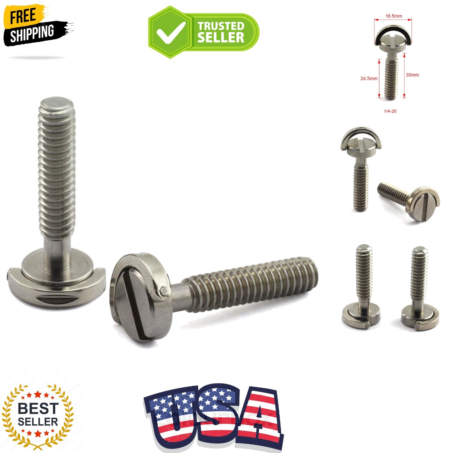 2pcs 1/4-20 Thread D-Ring Stainless Steel Camera Fixing Screws for Camera Tri...
