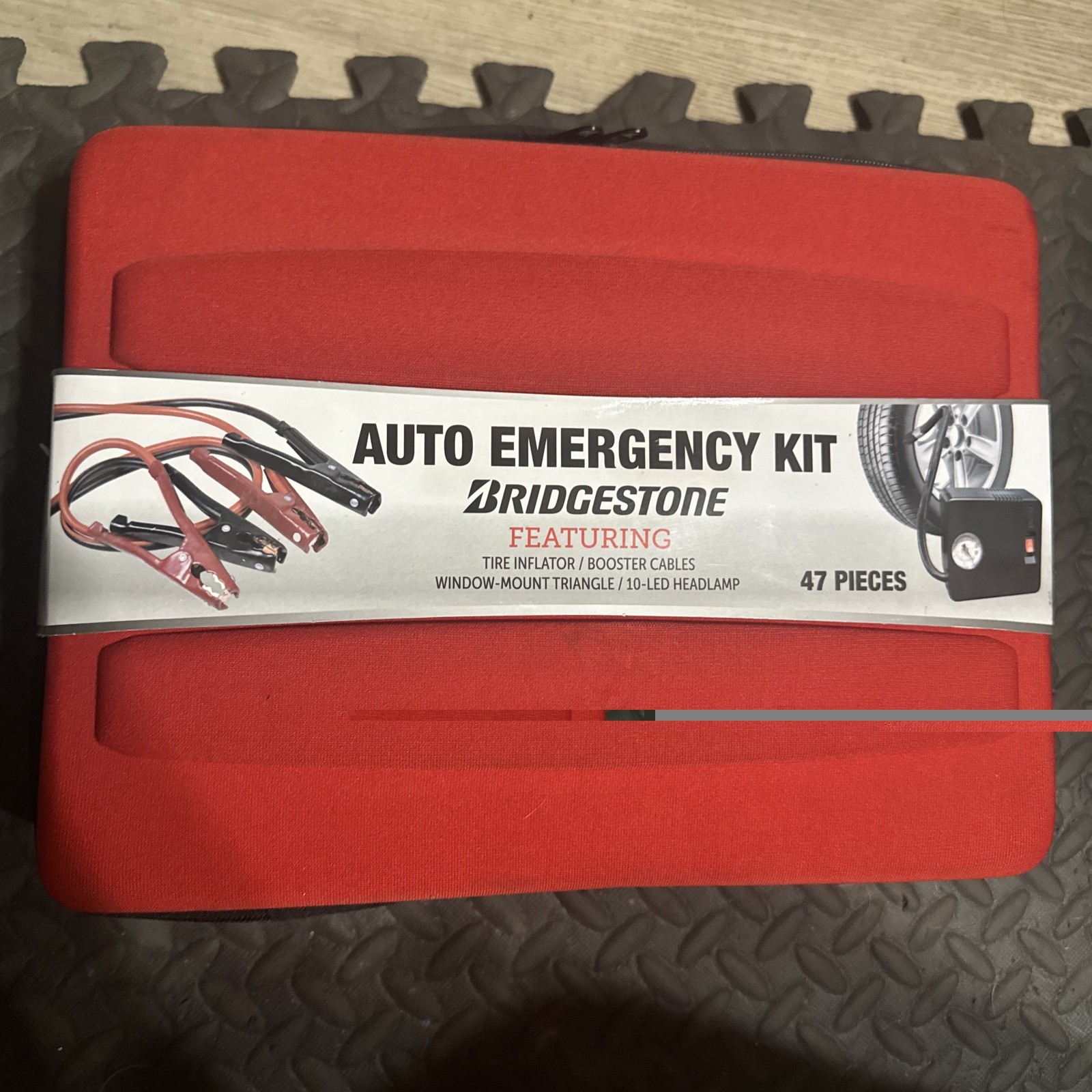 Bridgestone Auto Safety Emergency Kit Tire Inflator Booster Cable Headlamp  NEW