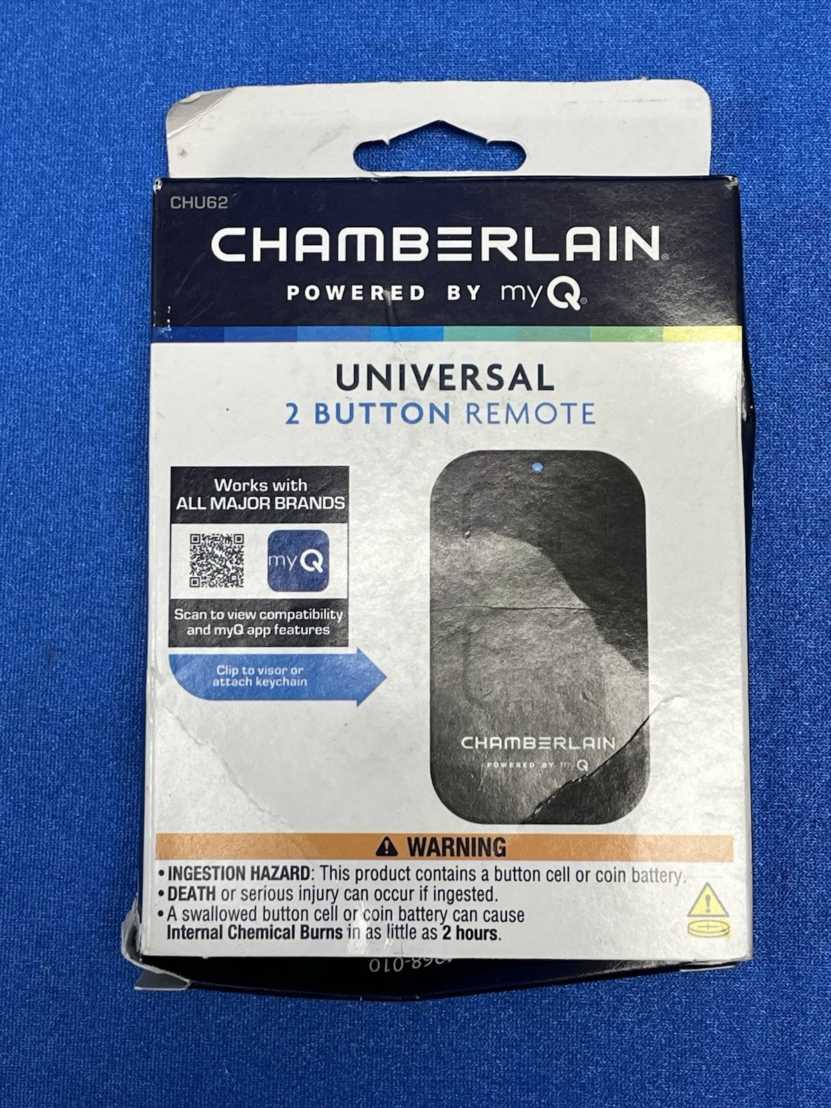 Chamberlain CHU62 Universal 2-Button Garage Door Remote Open Box