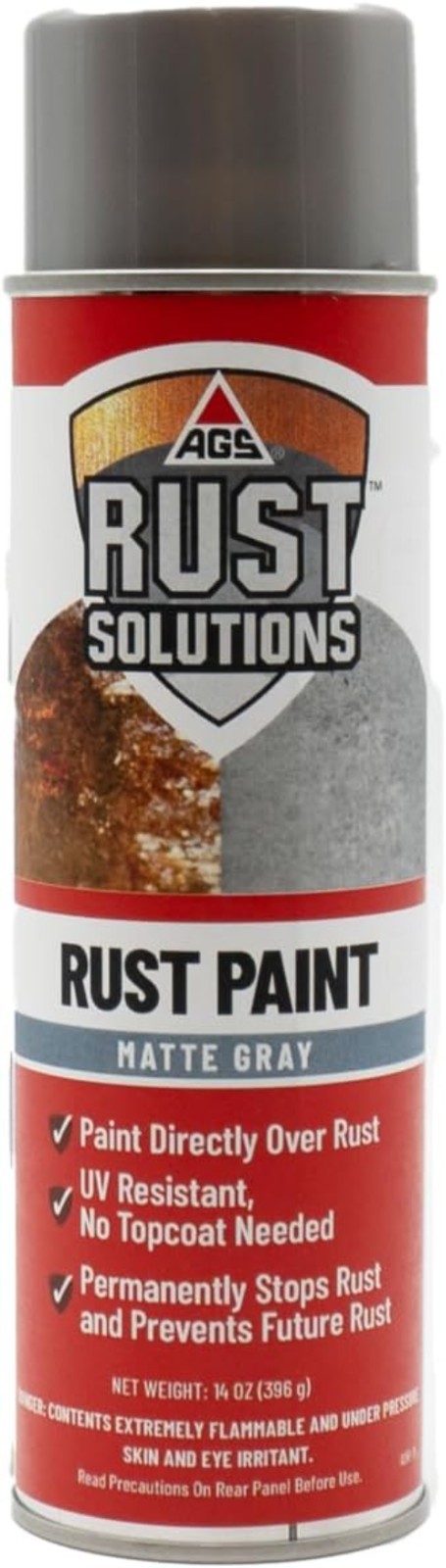 14oz AGS Rust Spray Paint - Effective Rust Eradication with Matte Gray Finish