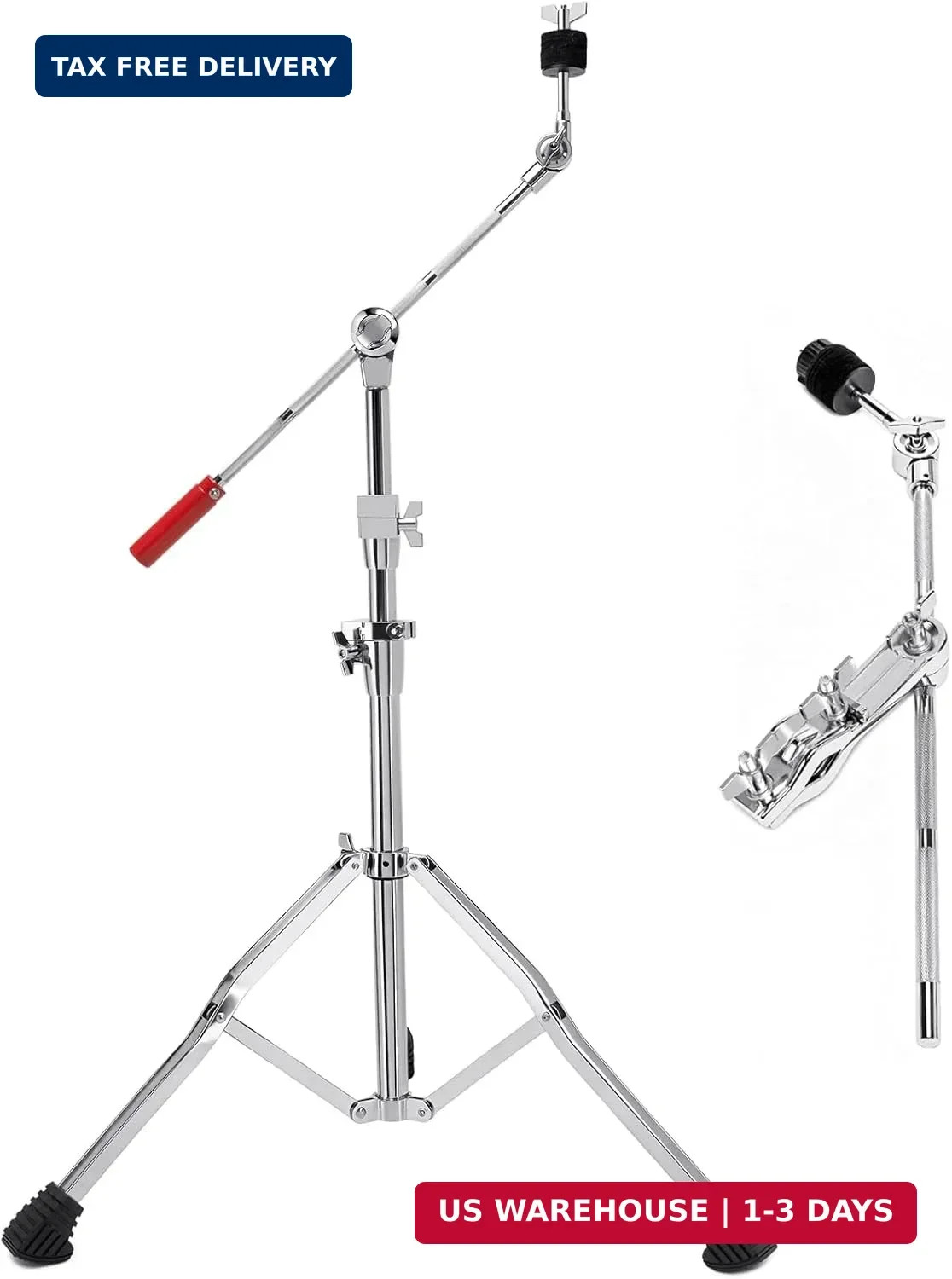Heavy-Duty Boom Cymbal Stand with Extension Arm and Clamp Mount, Convertible Boo