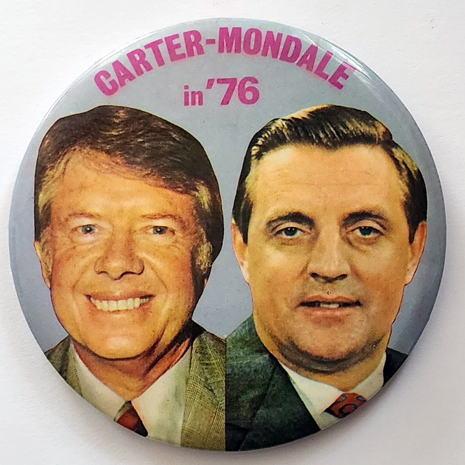 1976 Jimmy Carter Walter Mondale Convention Presidential Campaign Pin Back 4"