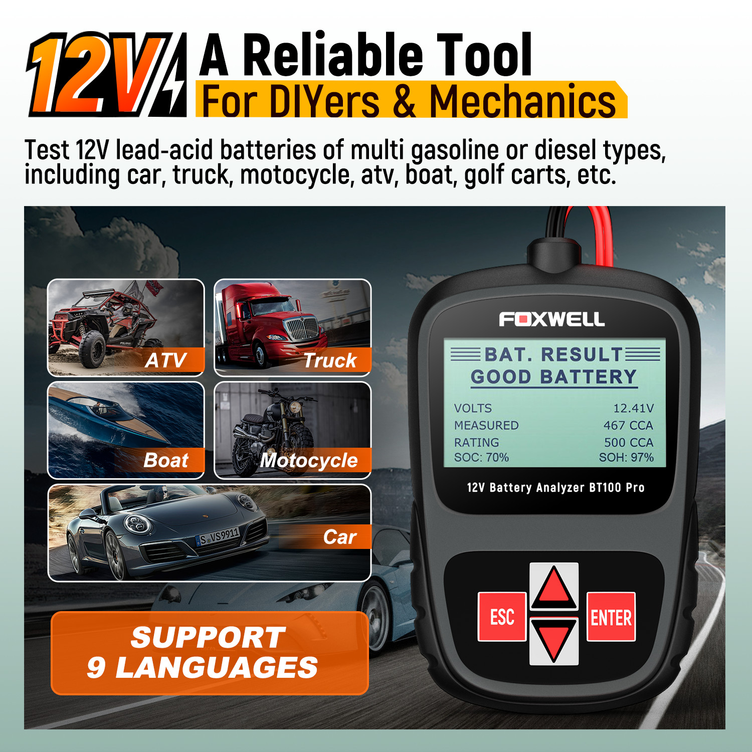 FOXWELL Car Battery Tester 12V Load Test Cranking Charging System Analyzer Tool