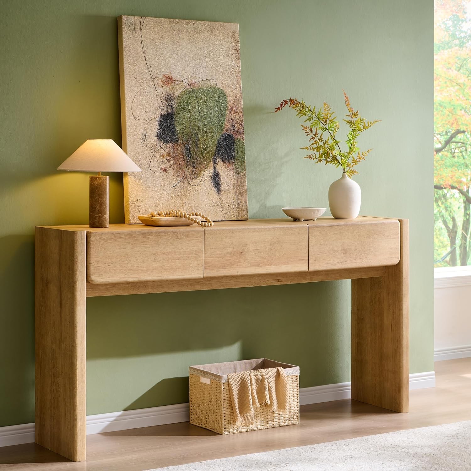 63'' Console Table W/ 3 Drawers Farmhouse Entryway Table W/ Rounded Corners