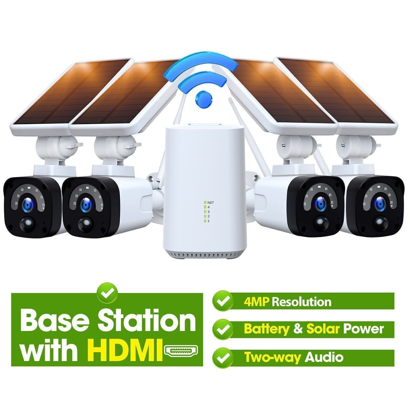 4MP Solar Battery Powered Wireless Security Camera System PIR Detect Protection