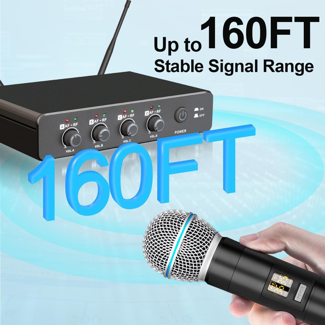 B-2000 Wireless Microphone System - 4 Handheld Mics for Karaoke & Events