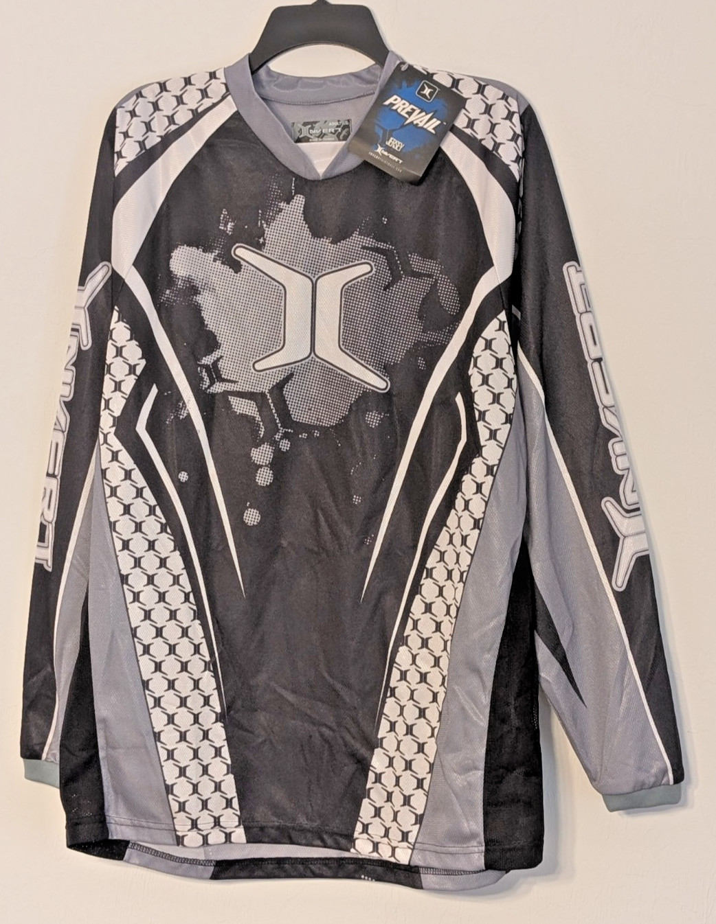New Prevail Invert Paintball Jersey  L Black & Silver Polyester Padded Elbow