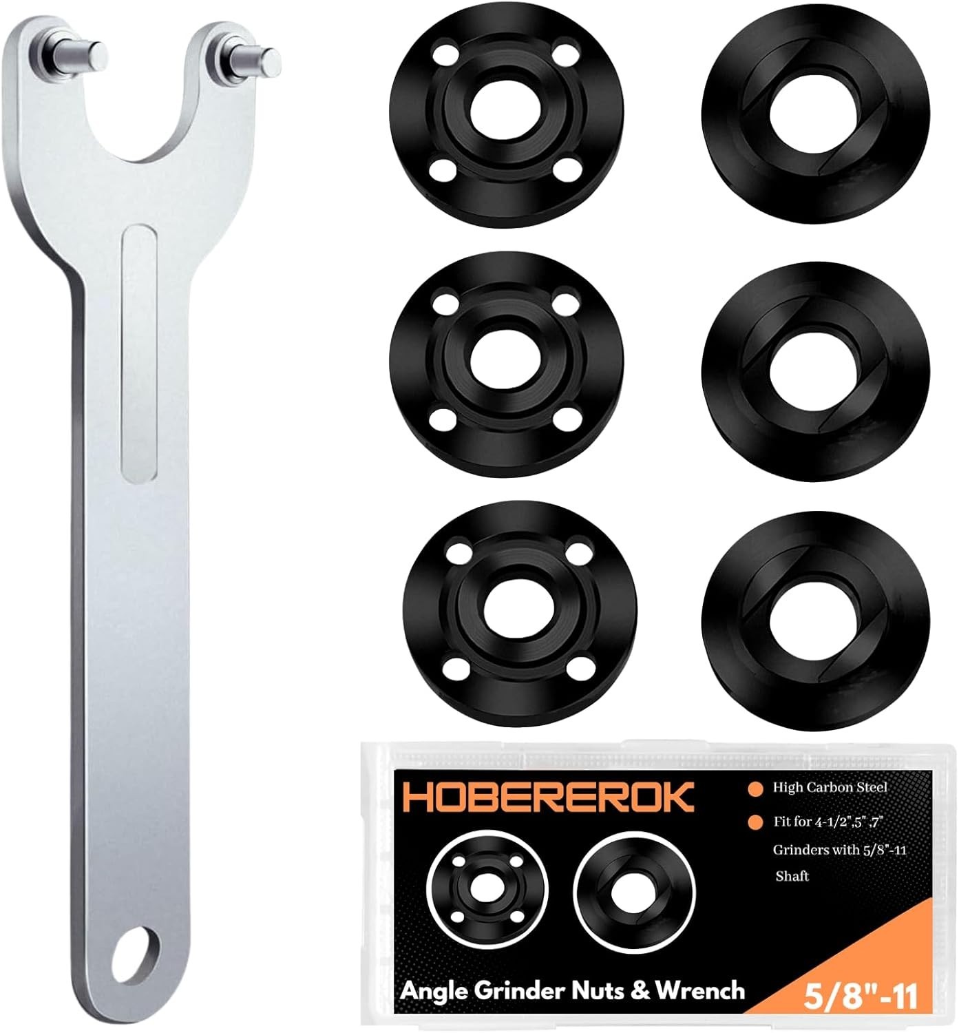 7PCS Angle Grinder Nut & Wrench Kit – 5/8-11 Thread Compatible with Dewalt Mi...