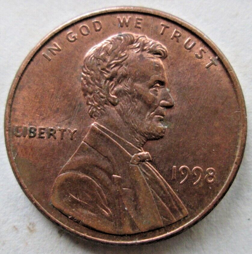 1998-P MEMORIAL CENT, "SPIKE HEAD" DIE CRACK ERROR, XF/AU, CIRCULATED