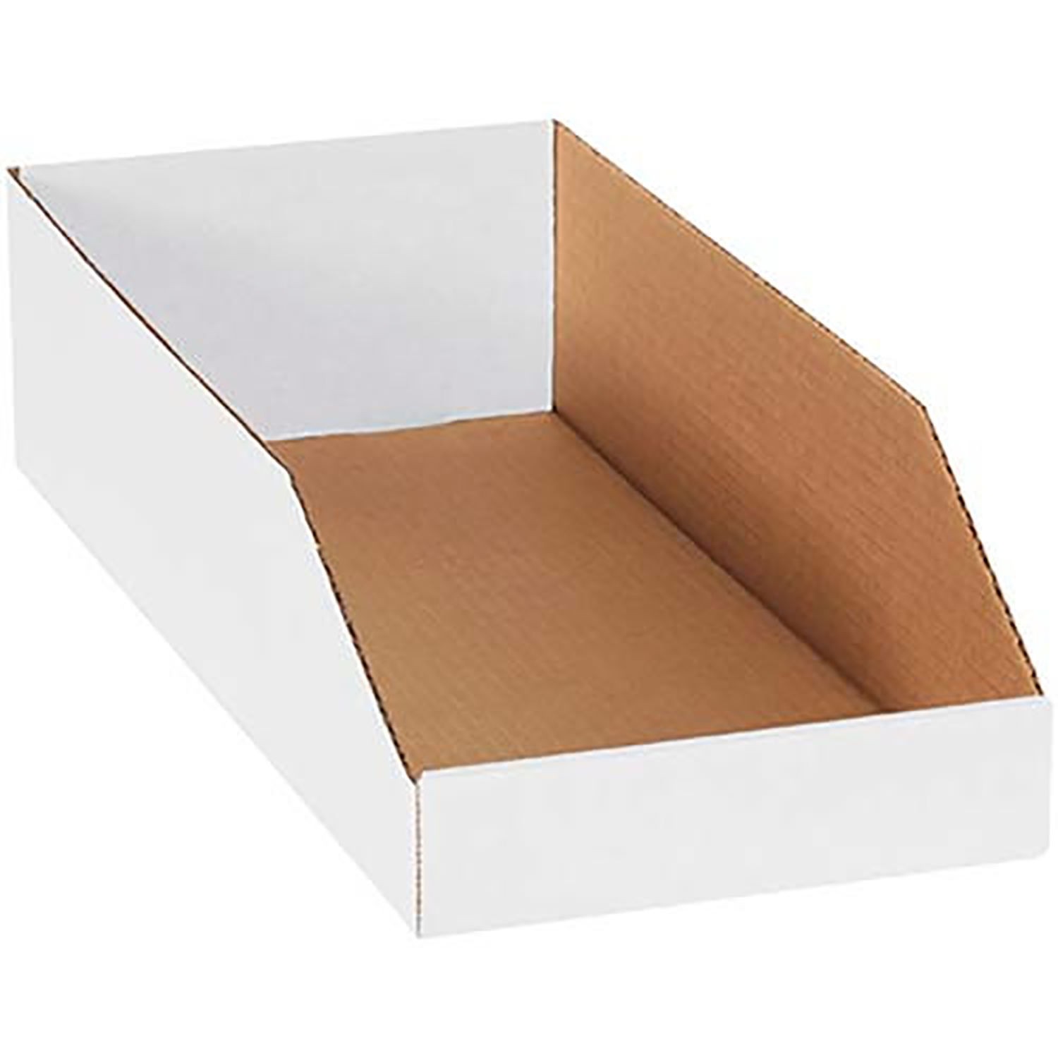 Open Top White Corrugated Bin Box 8" x 18" x 4-1/2" Lot of 50