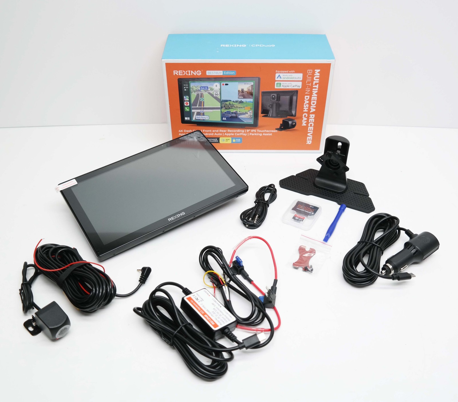Rexing 4K+1080p Dash Cam with CarPlay Android Auto, WiFi, GPS and Parking Mode