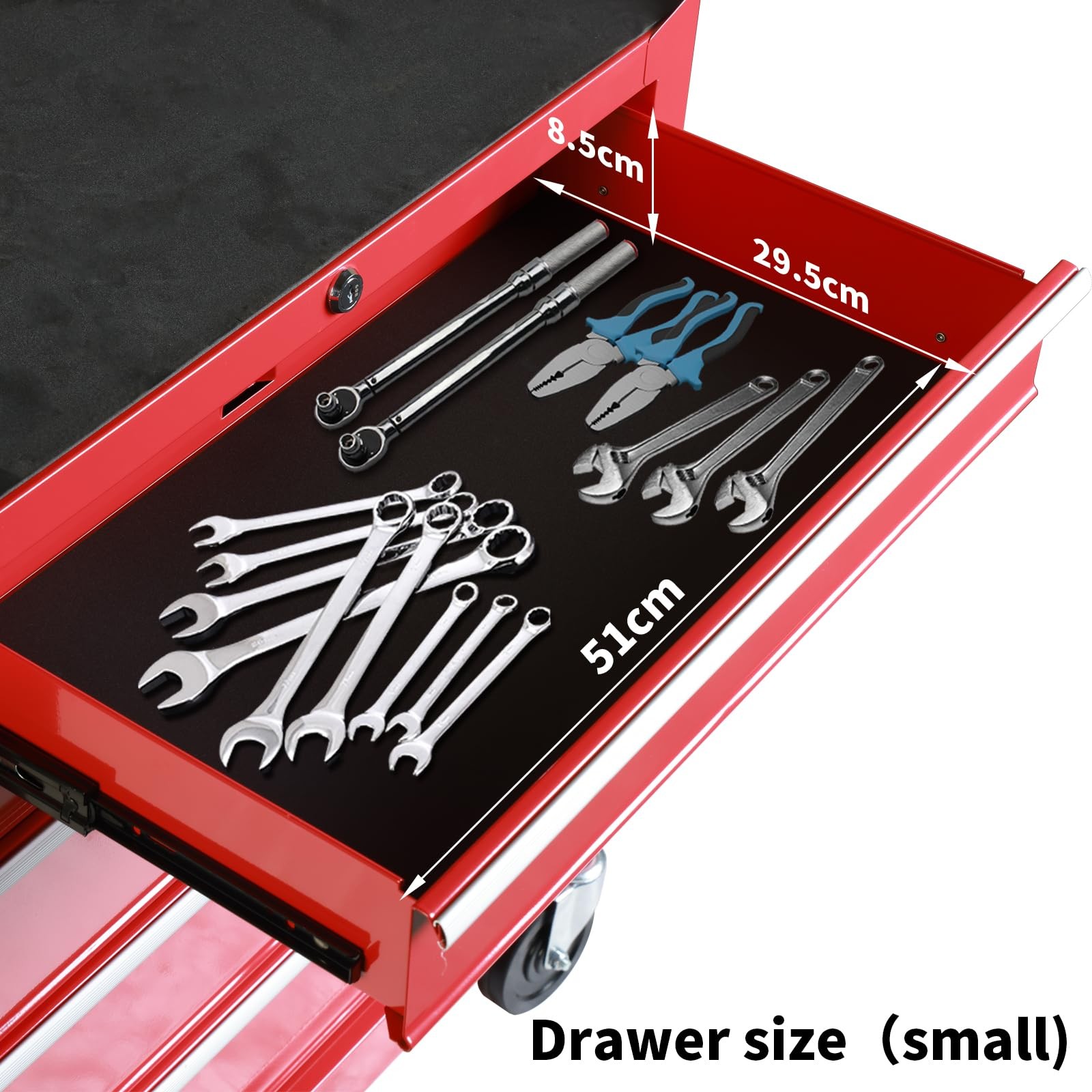 Rolling Tool Chest 5 Drawers, Portable Tool Storage Cabinet with Wheels, Red