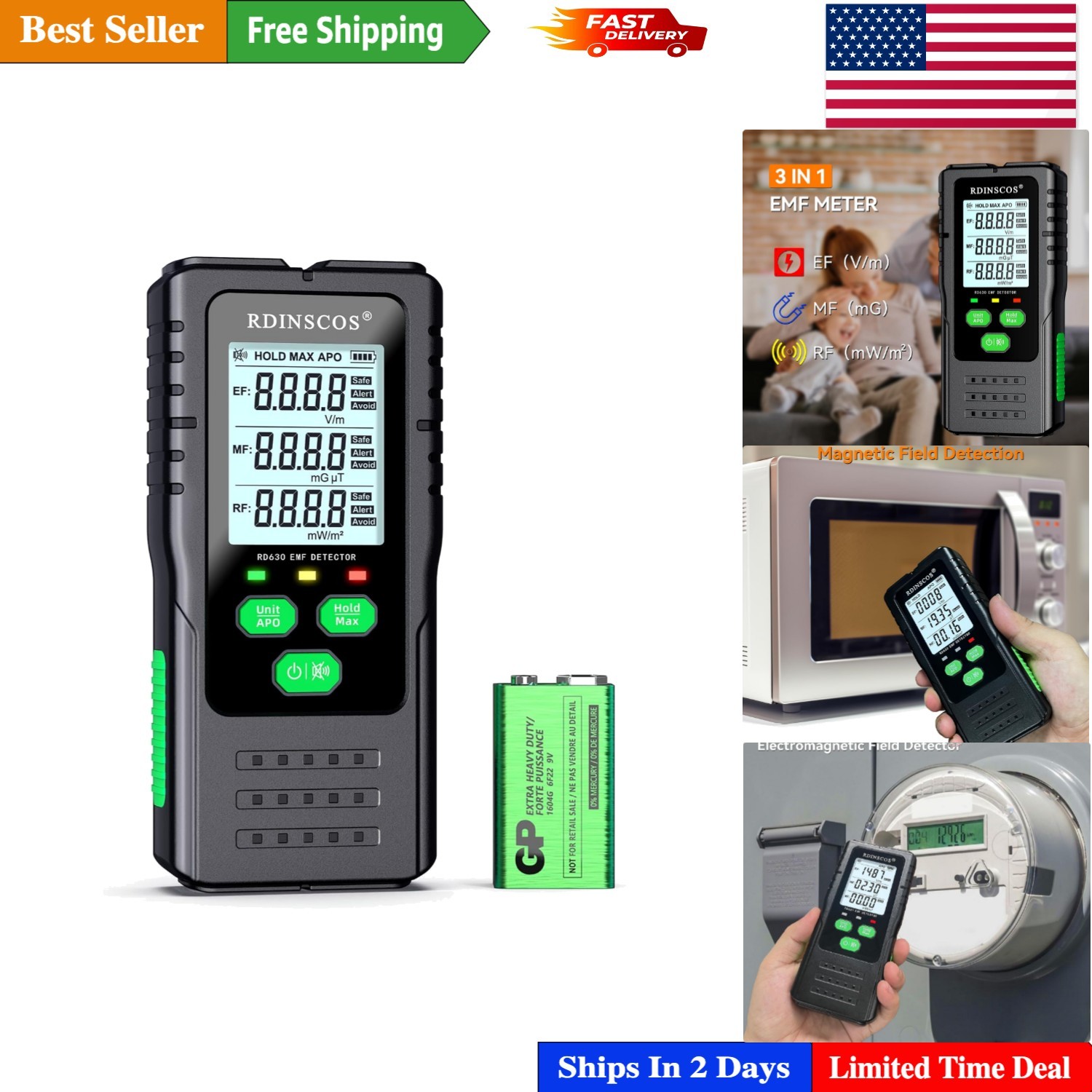Luxury EMF Detector - 3 Radiation Types, Illuminated LCD Screen, Portable Safety