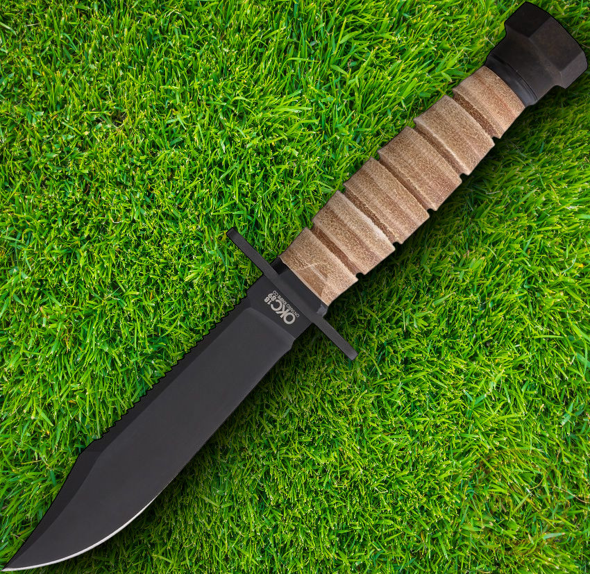 Ontario Air Force One Survival Fixed Knife 5" Carbon Steel Blade Leather Handle