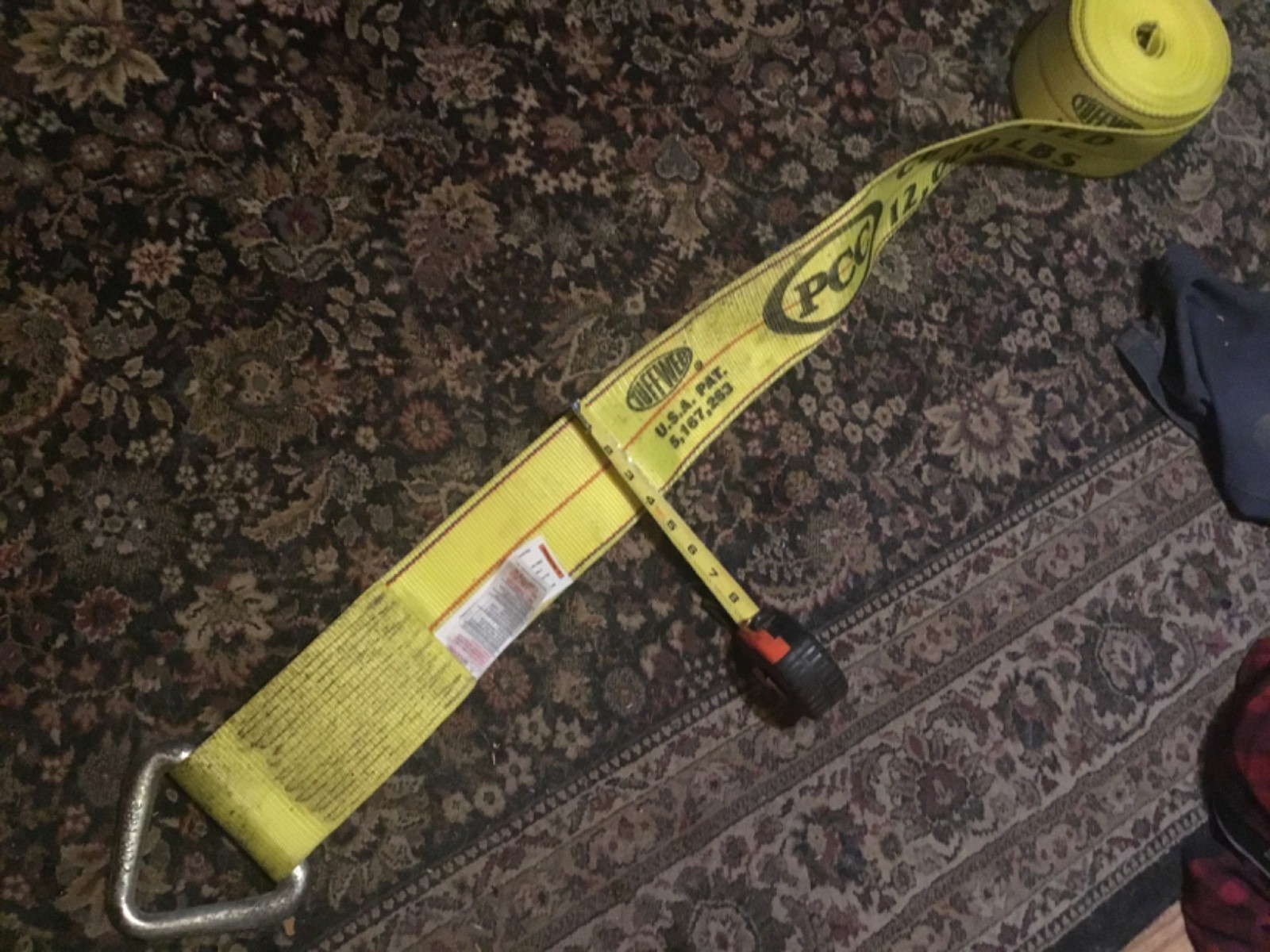 30' x4" winch-strap flat for flatbed with d ring, 12,000#, yellow. Load strap.